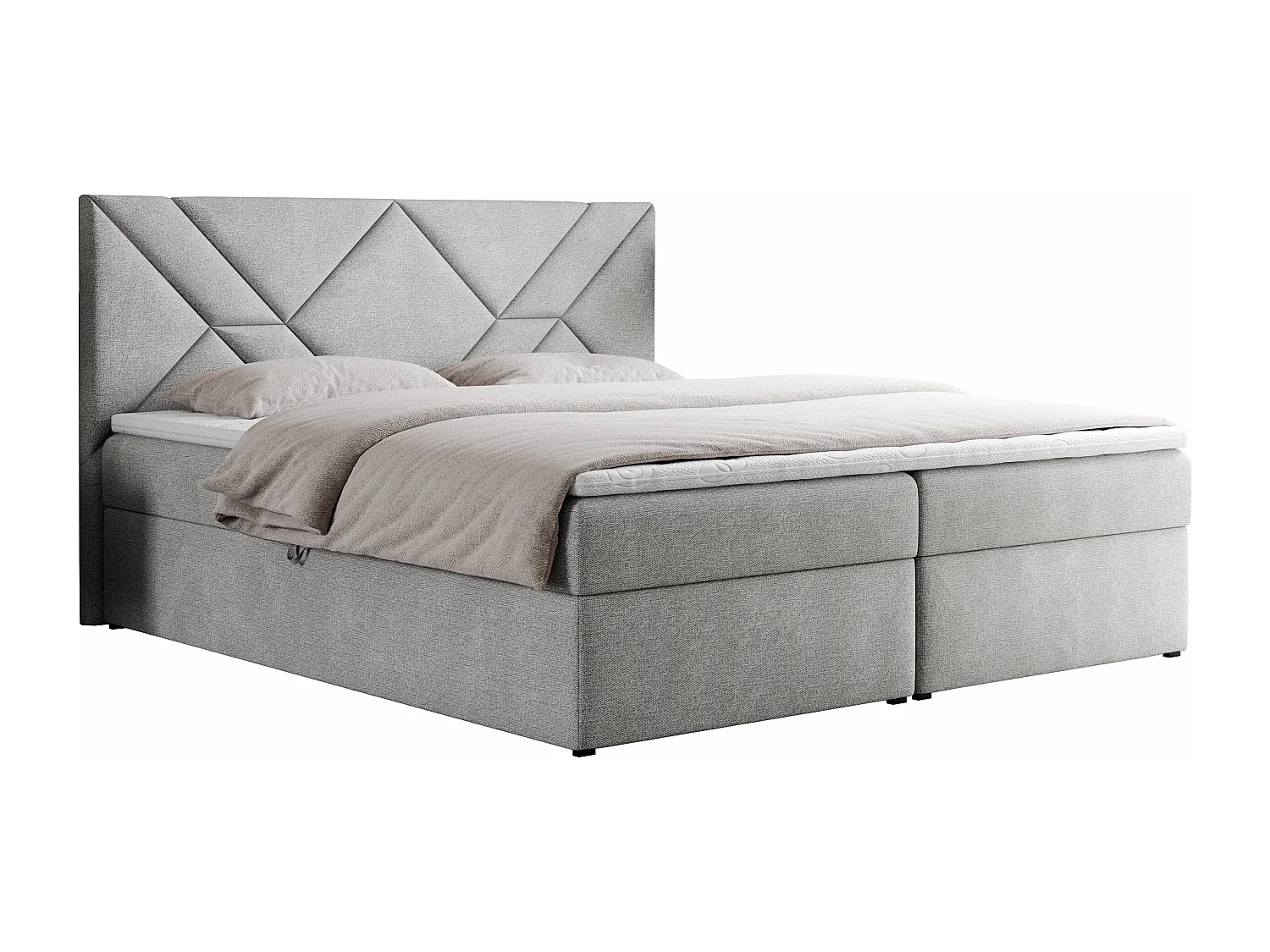 Boxspringbett NEOMI - dekorativem Kopfteil, Polsterbett mit Multipocket-Matratzen, zwei Bettkästen - 200x200 cm - H3 - Hellgrau Strukture