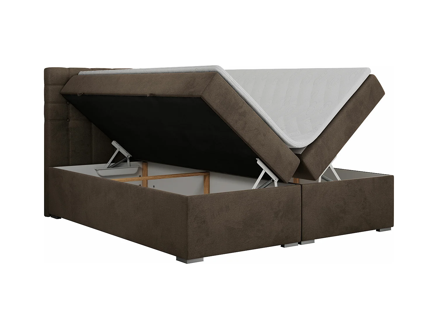 Boxspringbett SUSAN - mit gestepptem Kopfteil, zwei Bettkästen und Topper, gepolstertes Schlafzimmerbett - 200x200 cm - H4 - Braun Velvet