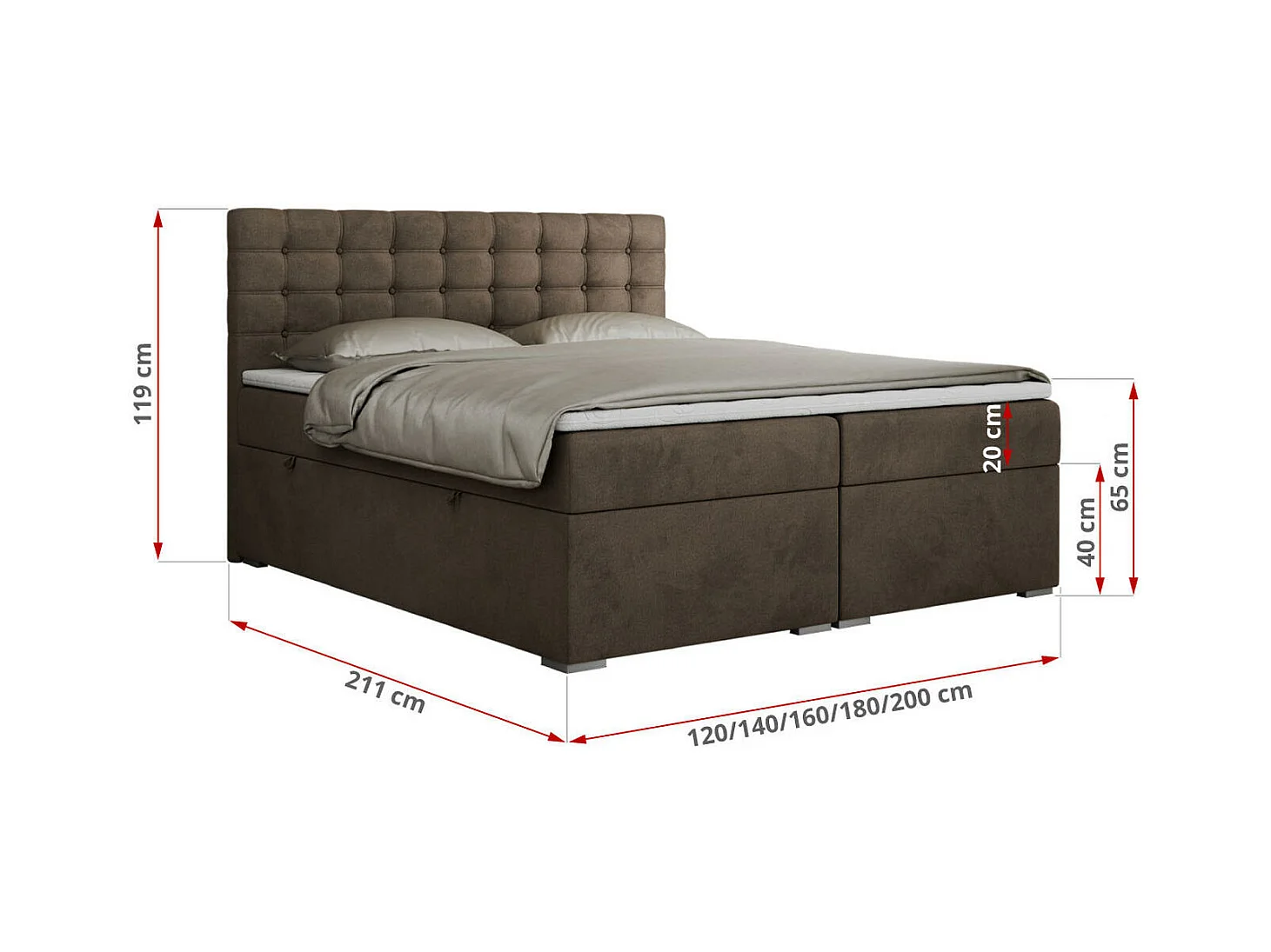 Boxspringbett SUSAN - mit gestepptem Kopfteil, zwei Bettkästen und Topper, gepolstertes Schlafzimmerbett - 200x200 cm - H4 - Braun Velvet