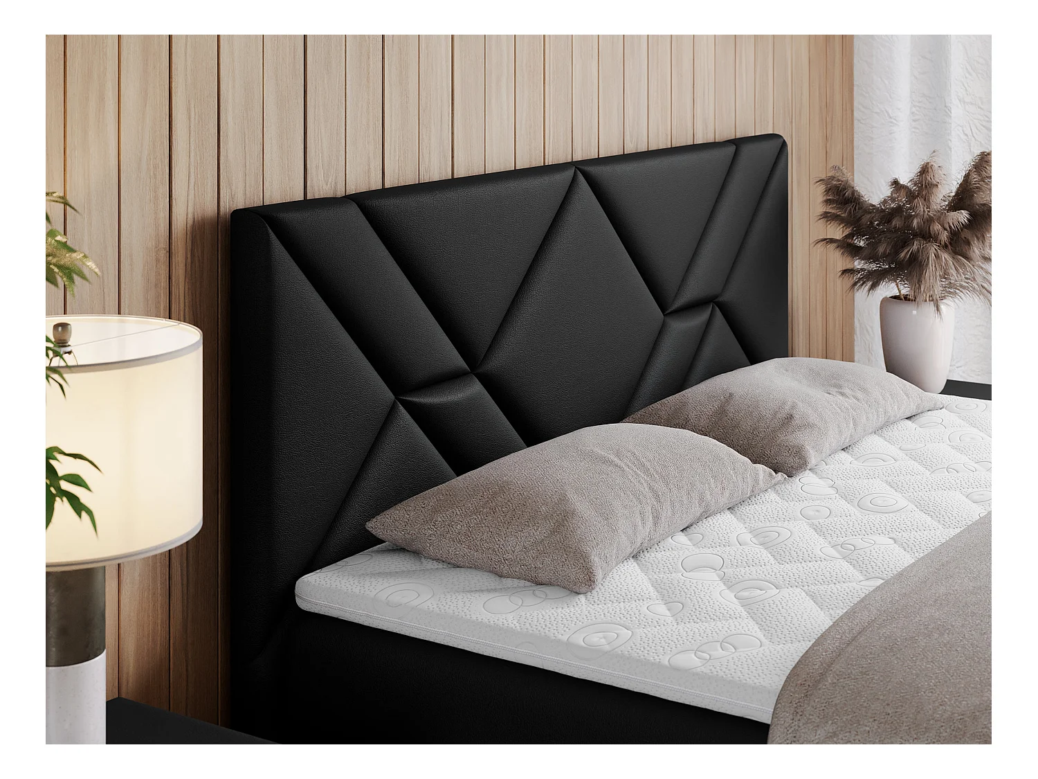 Boxspringbett NEOMI - dekorativem Kopfteil, Polsterbett mit Multipocket-Matratzen, zwei Bettkästen - 120x200 cm - H3 - Hellgrau Strukture