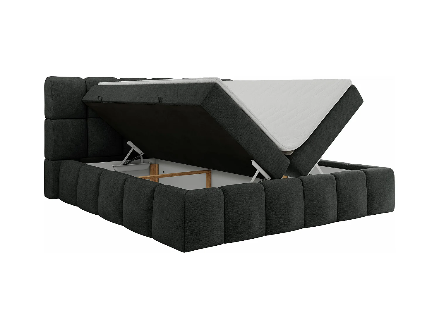 Boxspringbett NIRA - dekorativ kopfteil, Bettkästen und Multipocket-Matratze, Doppelbett für Schlafzimmer - 160x200 cm - H4 - Dunkelgrau Strukture