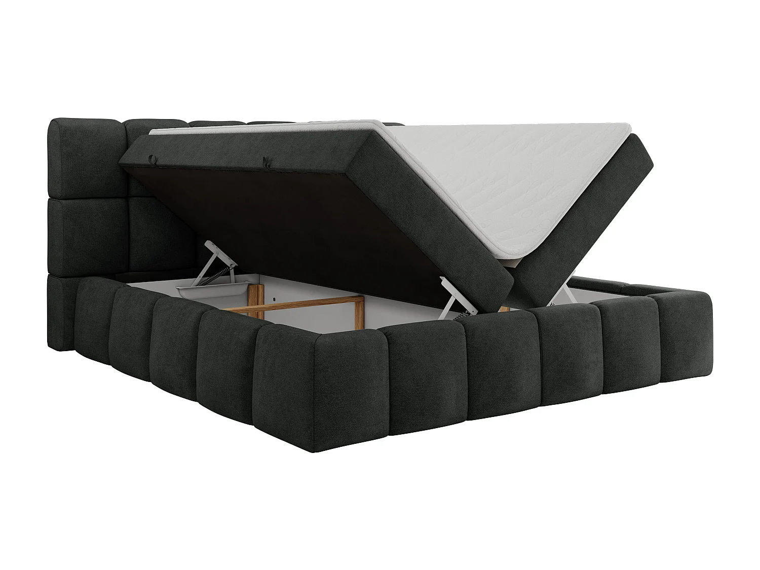 Boxspringbett NIRA - dekorativ kopfteil, Bettkästen und Multipocket-Matratze, Doppelbett für Schlafzimmer - 160x200 cm - H4 - Dunkelgrau Strukture