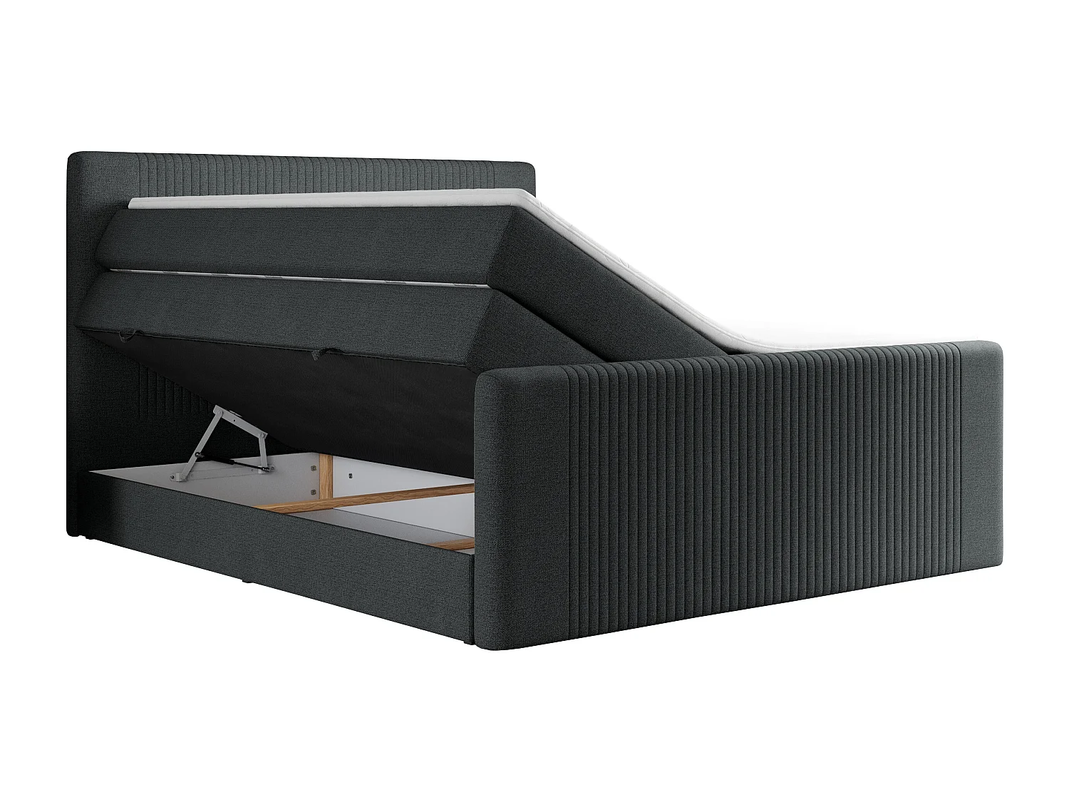 Boxspringbett DOREN KING - mit gesteppter Front und Kopfteil, zwei Multipocket-Matratzen und Topper, Doppelbett - 120x200 cm - H3 - Dunkelgrau Strukture