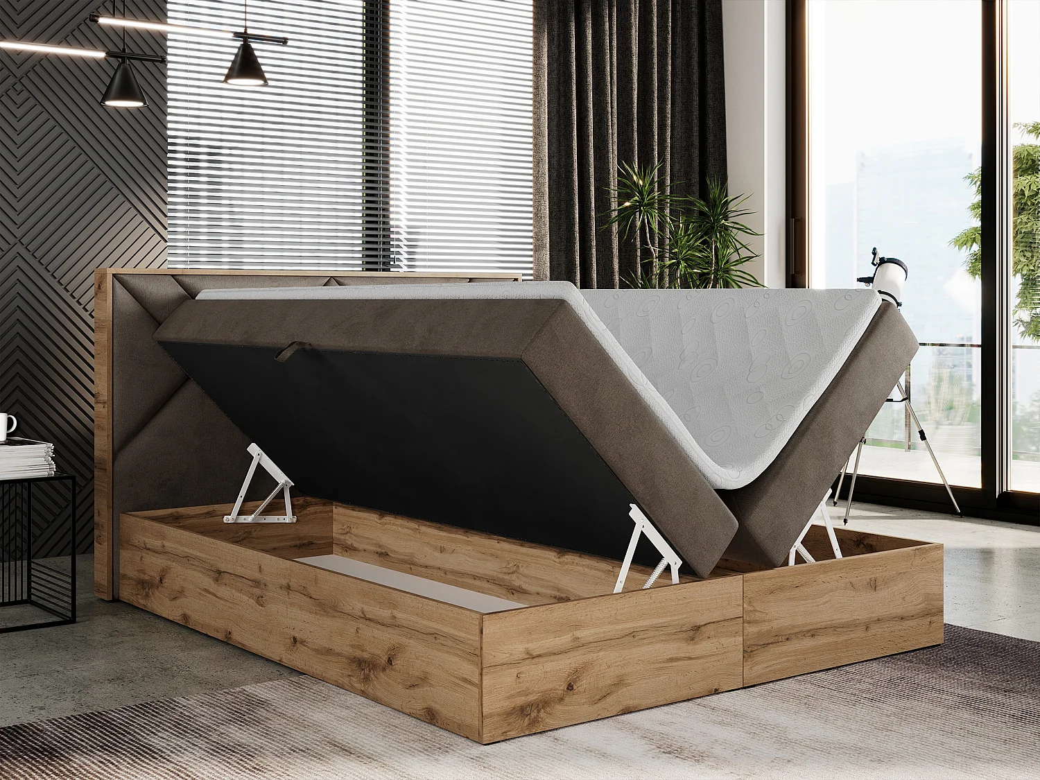 Boxspringbett GUNAR - gepolster kopfteil, Doppelbett mit Multipocket-Matratze, zwei Bettkästen - 120x200 cm - H4 - Braun Velvet