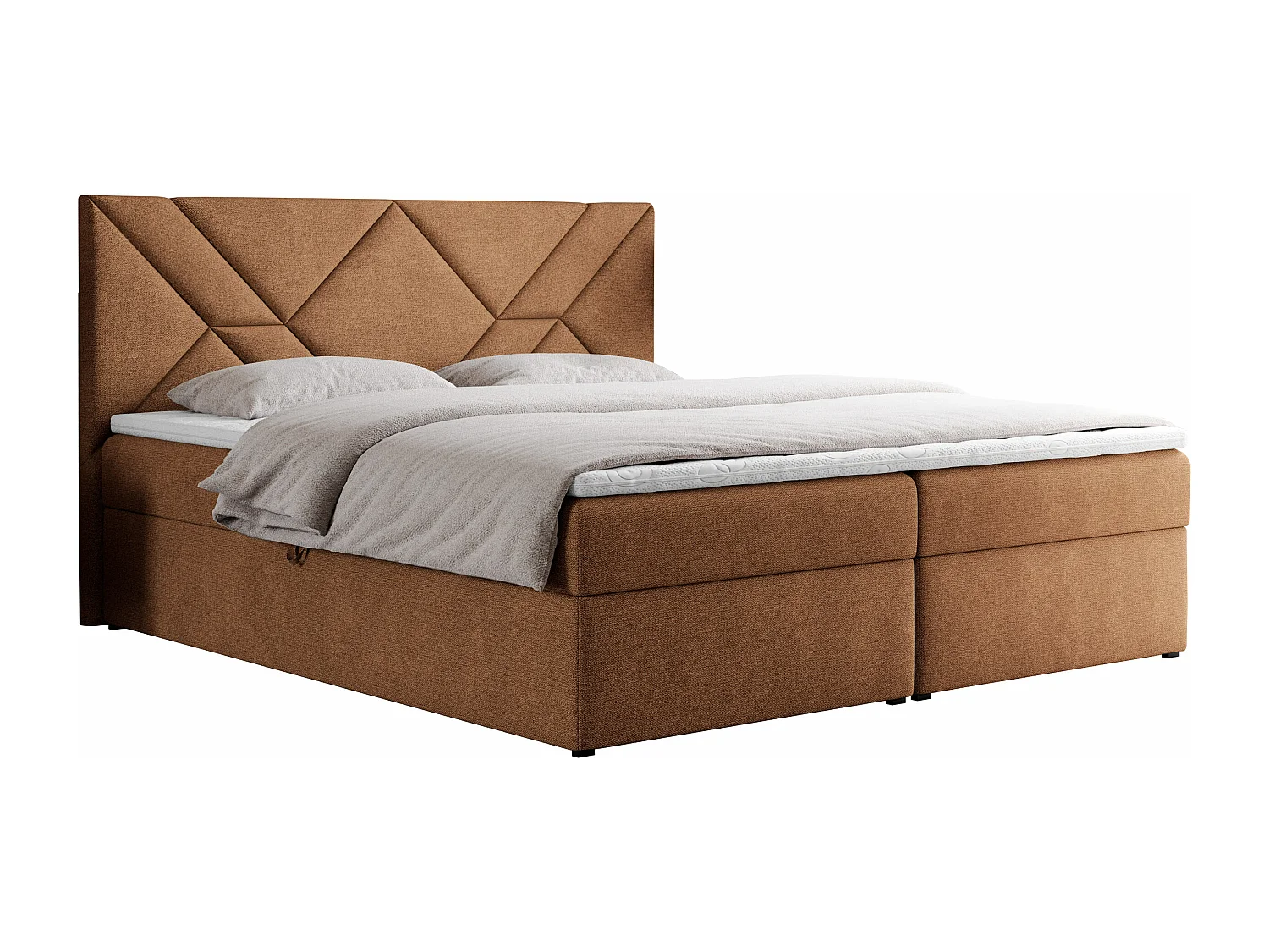 Boxspringbett NEOMI - dekorativem Kopfteil, Polsterbett mit Multipocket-Matratzen, zwei Bettkästen - 180x200 cm - H3 - Hellgrau Strukture