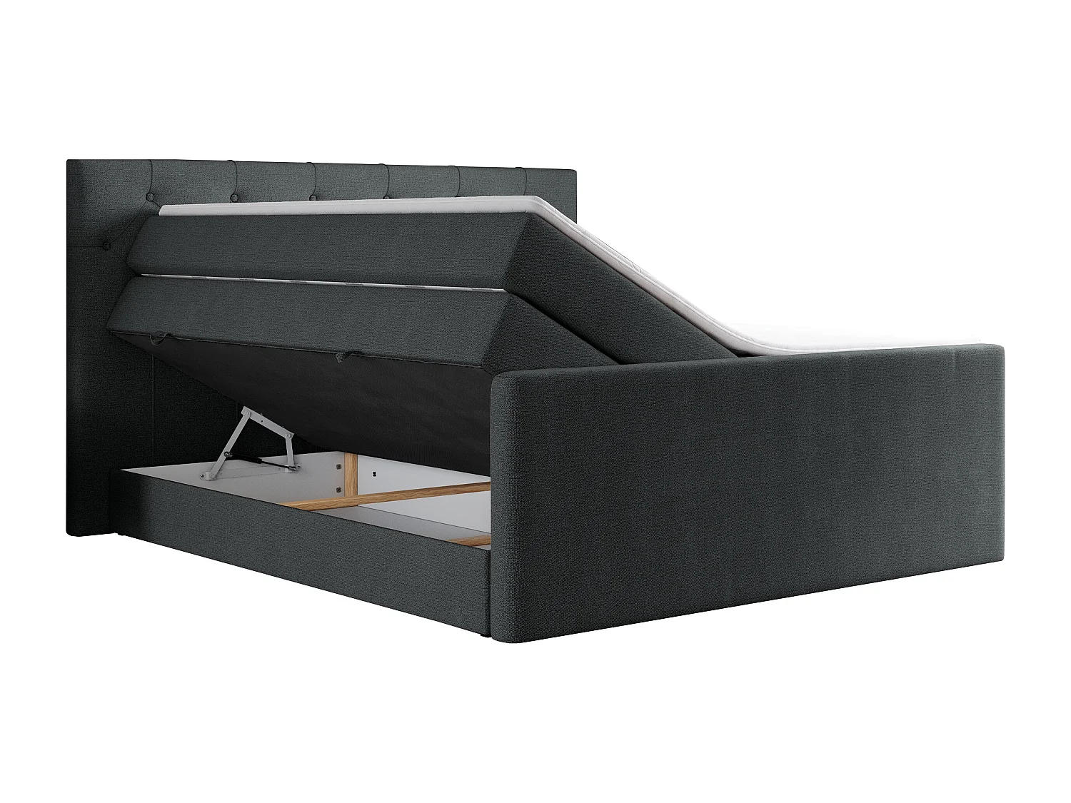 Boxspringbett VELEN KING - Doppelbett mit gestepptem Kopfteil, zwei Multipocket-Matratzen, Polsterbett mit Kopfstütze - 200x200 cm - H3 - Dunkelgrau Strukture