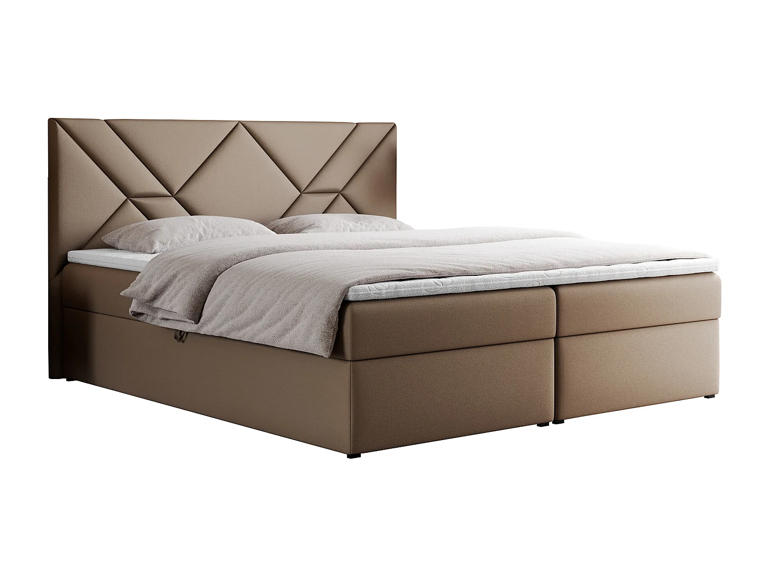Boxspringbett NEOMI - dekorativem Kopfteil, Polsterbett mit Multipocket-Matratzen, zwei Bettkästen - 140x200 cm - H3 - Hellgrau Strukture
