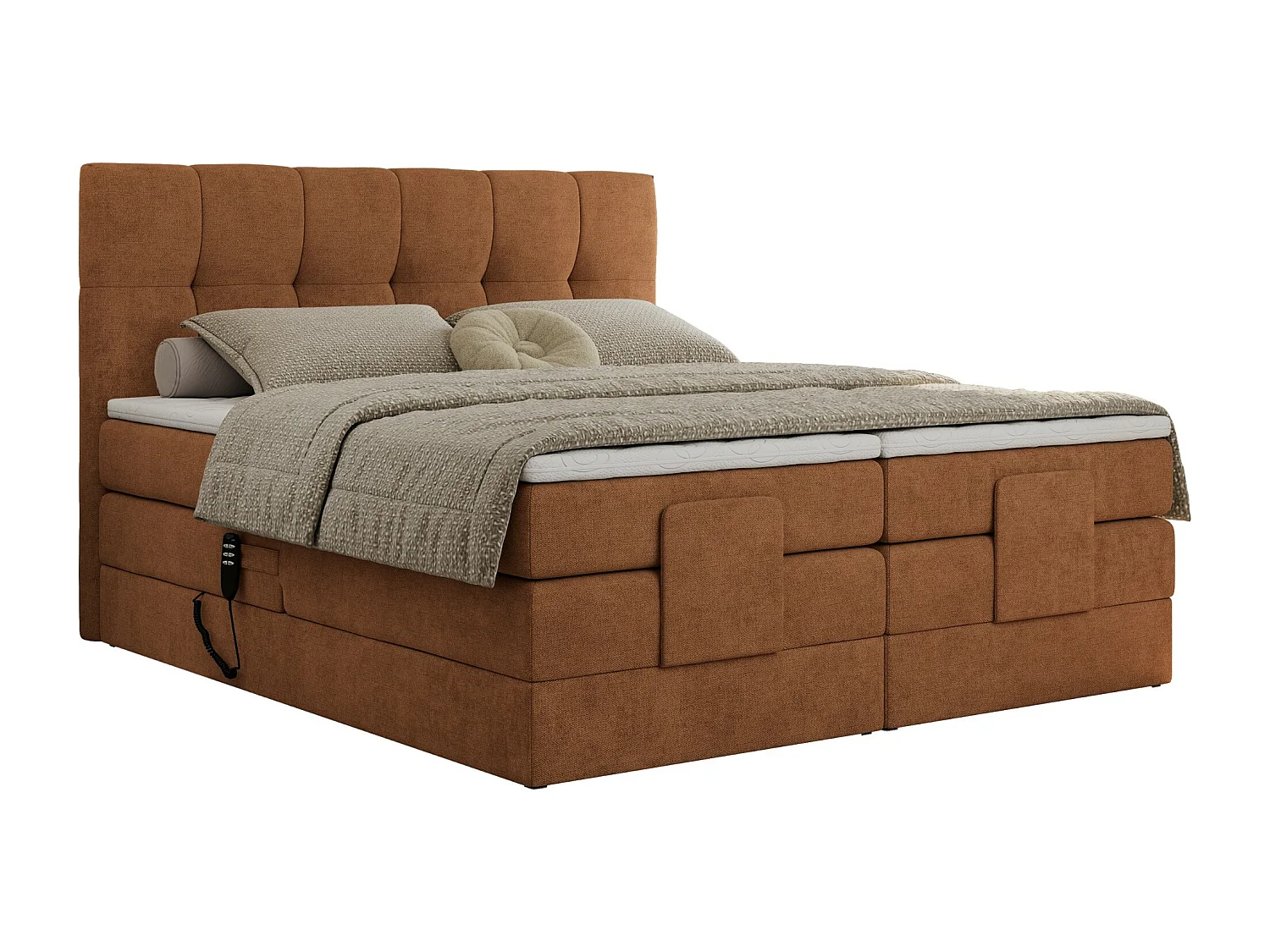 Boxspringbett VITTORIA - mit gestepptem Kopfteil, elektrischem Untergestell, Multipocket-Matratze - 200x200 cm - H3 - Orange Strukture