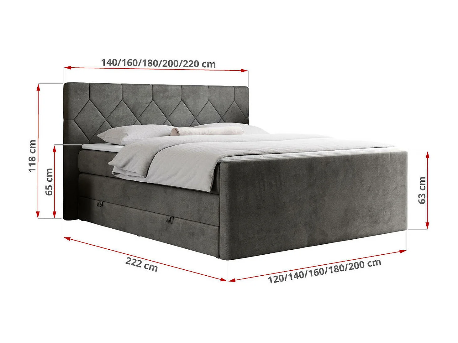 Boxspringbett EIGAR KING - Doppelbett mit genähtem Kopfteil, zwei Multipocket-Matratzen, Polsterbett für Schlafzimmer - 120x200 cm - H4 - Dunkelgrau Velvet