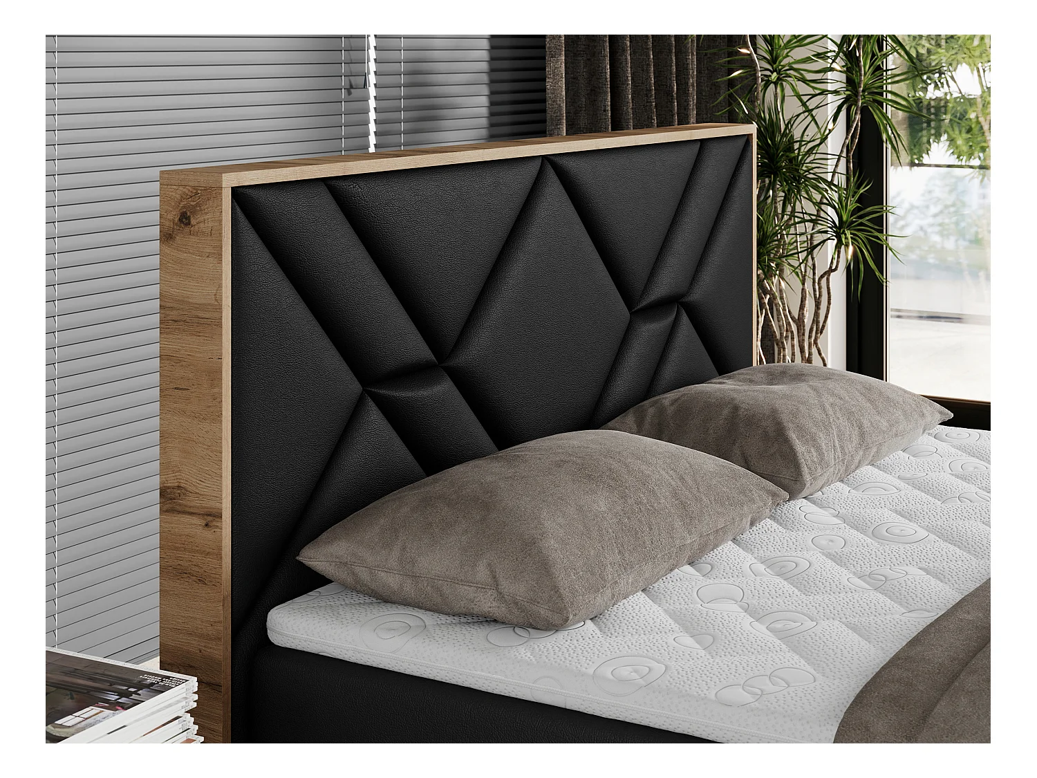 Boxspringbett GUNAR - gepolster kopfteil, Doppelbett mit Multipocket-Matratze, zwei Bettkästen - 180x200 cm - H4 - Schwarz Kunstleder