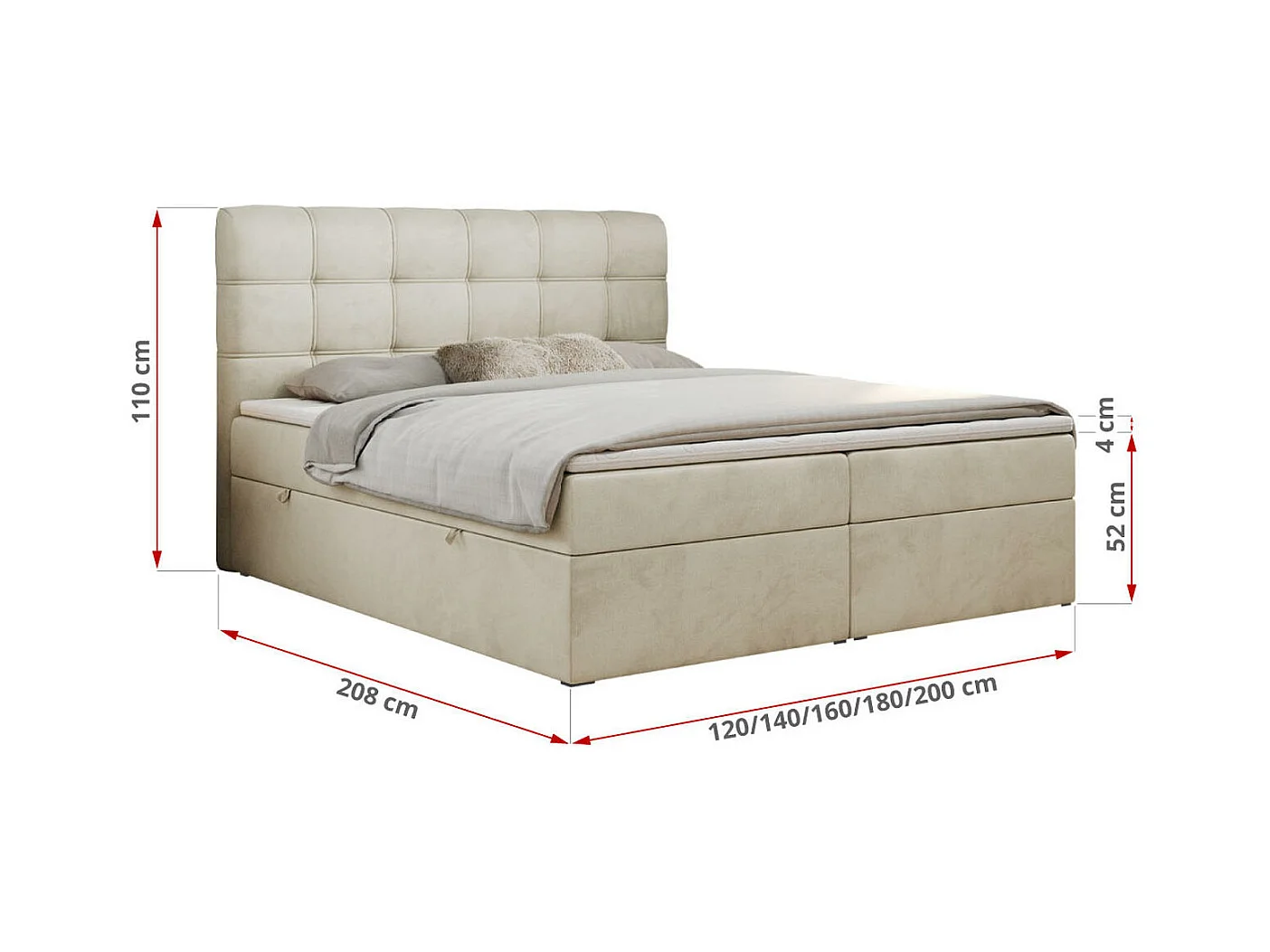 Boxspringbett FAST - Doppelbett mit Stauraum, gestepptes Kopfteil, Multipocket-Matratze - 160x200 cm - H4 - Beige Velvet