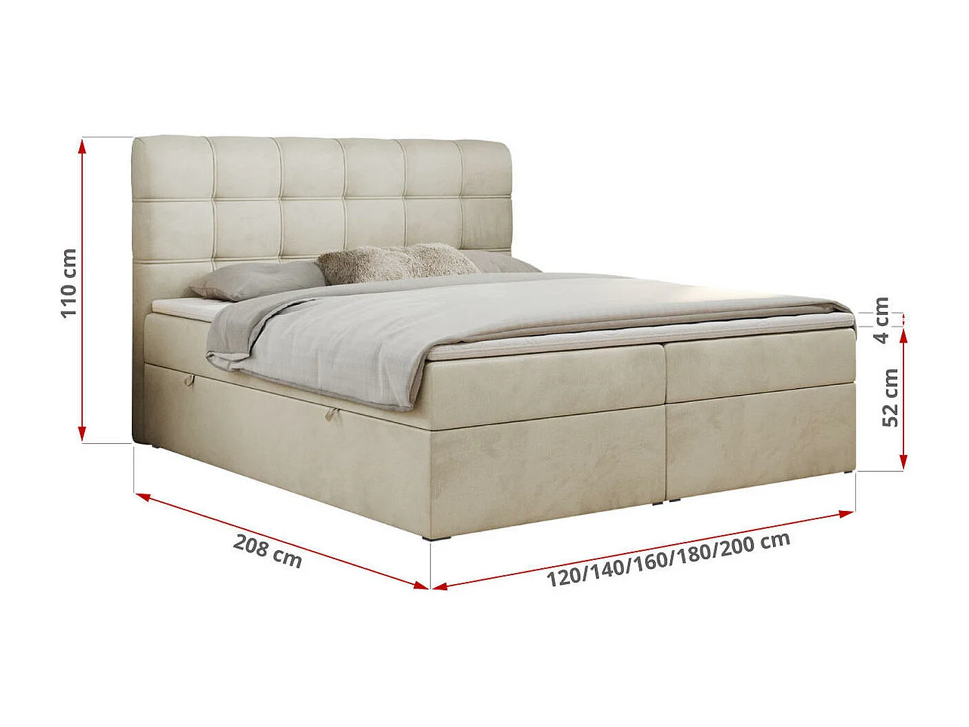 Boxspringbett FAST - Doppelbett mit Stauraum, gestepptes Kopfteil, Multipocket-Matratze - 160x200 cm - H4 - Beige Velvet