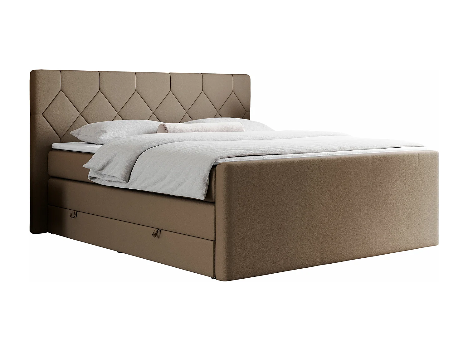 Boxspringbett EIGAR KING - Doppelbett mit genähtem Kopfteil, zwei Multipocket-Matratzen, Polsterbett für Schlafzimmer - 160x200 cm - H3 - Braun Kunstleder