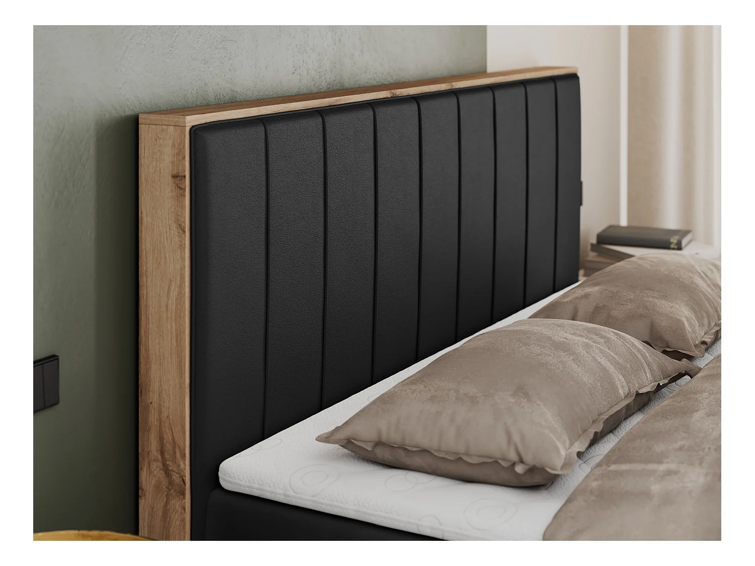 Boxspringbett BELLISSIMO - mit gestepptem Kopfteil, Polsterbett mit zwei Bettkästen, Multipocket-Matratze - 140x200 cm - H4 - Schwarz Kunstleder