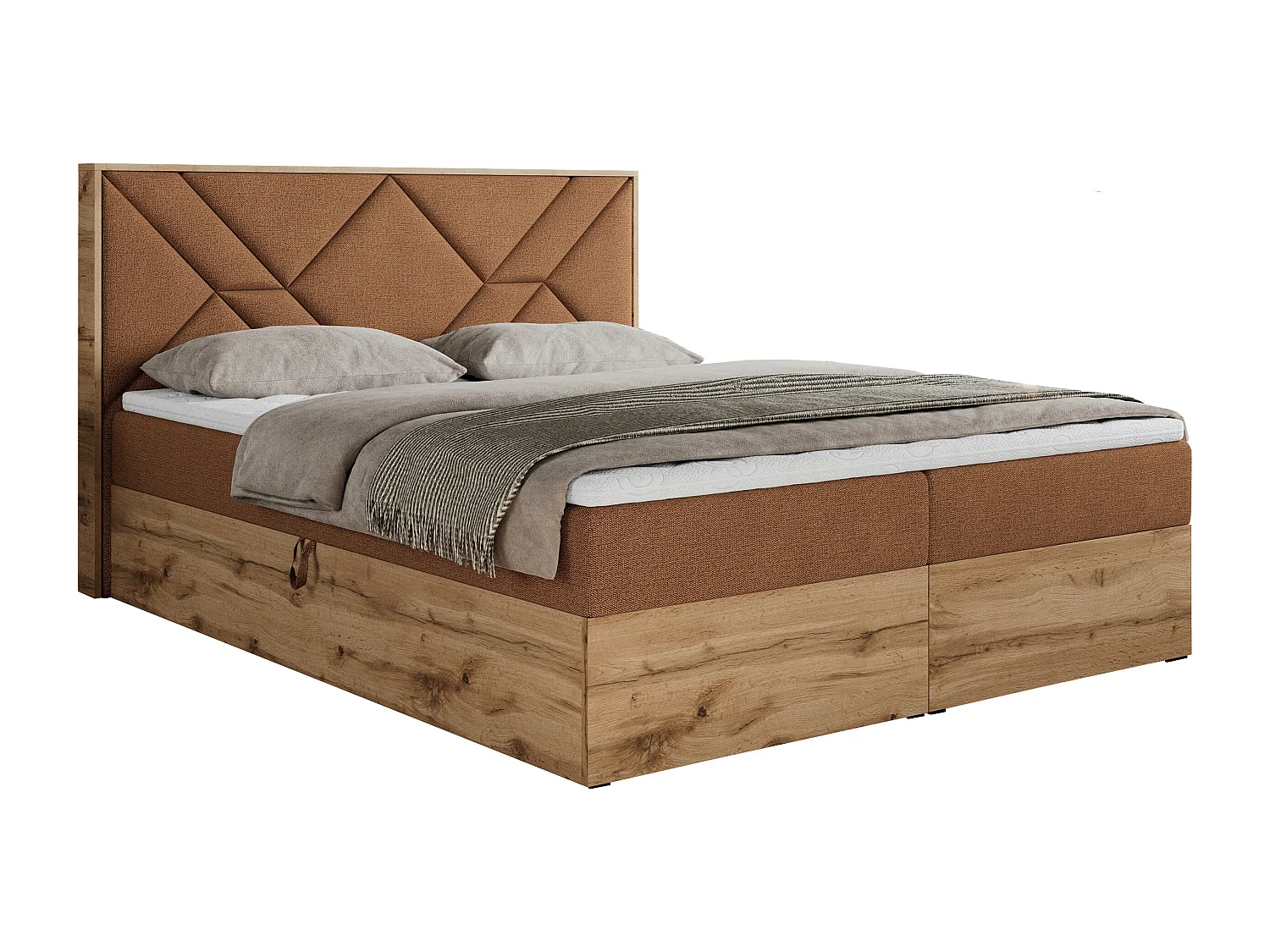 Boxspringbett GUNAR - gepolster kopfteil, Doppelbett mit Multipocket-Matratze, zwei Bettkästen - 120x200 cm - H4 - Orange Strukture