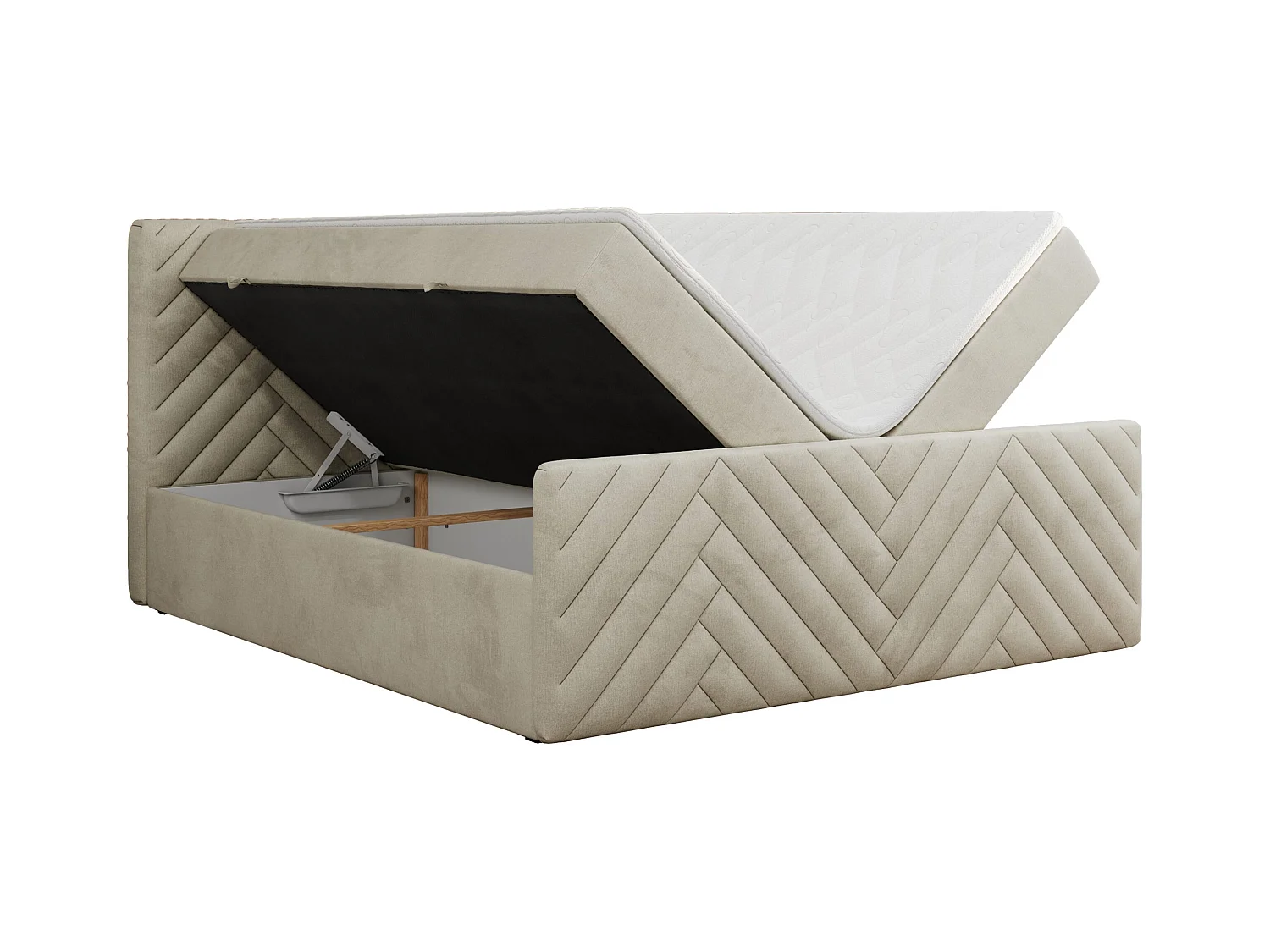 Boxspringbett PARIS DUO - Polsterbett mit genähtem Kopfteil und Frontplatte, Doppelbett, zwei Bettkästen - 200x200 cm - H4 - Beige Velvet