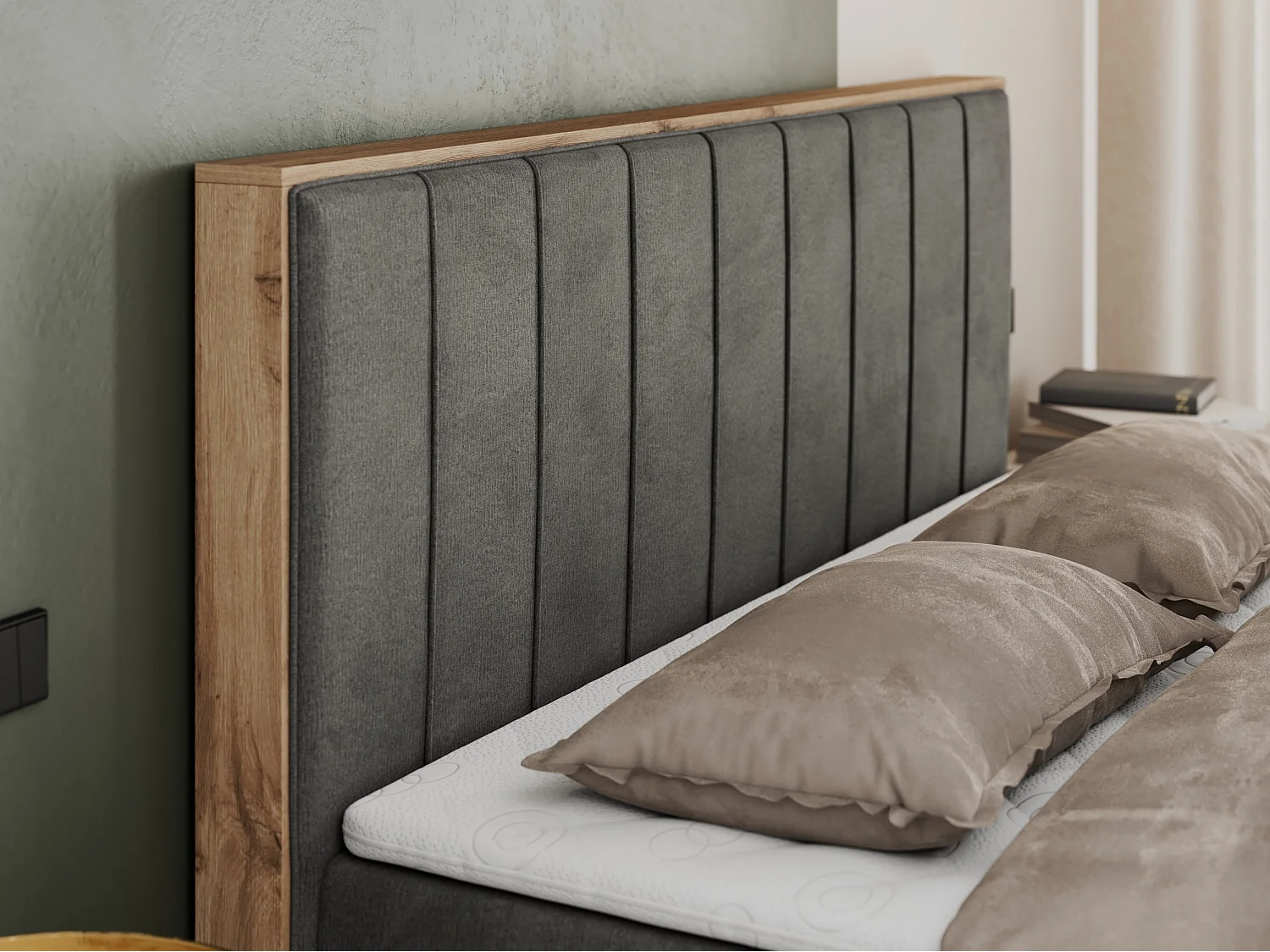 Boxspringbett BELLISSIMO - mit gestepptem Kopfteil, Polsterbett mit zwei Bettkästen, Multipocket-Matratze - 140x200 cm - H3 - Dunkelgrau Velvet