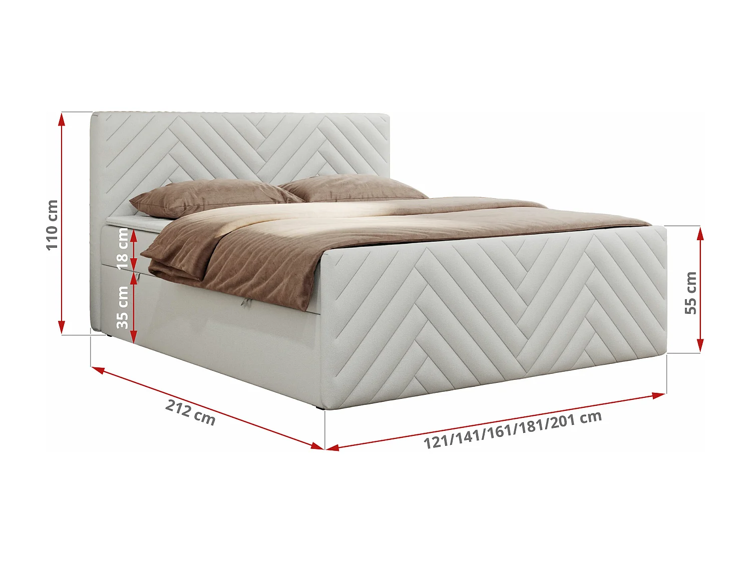 Boxspringbett PARIS DUO - Polsterbett mit genähtem Kopfteil und Frontplatte, Doppelbett, zwei Bettkästen - 200x200 cm - H4 - Weiß Kunstleder