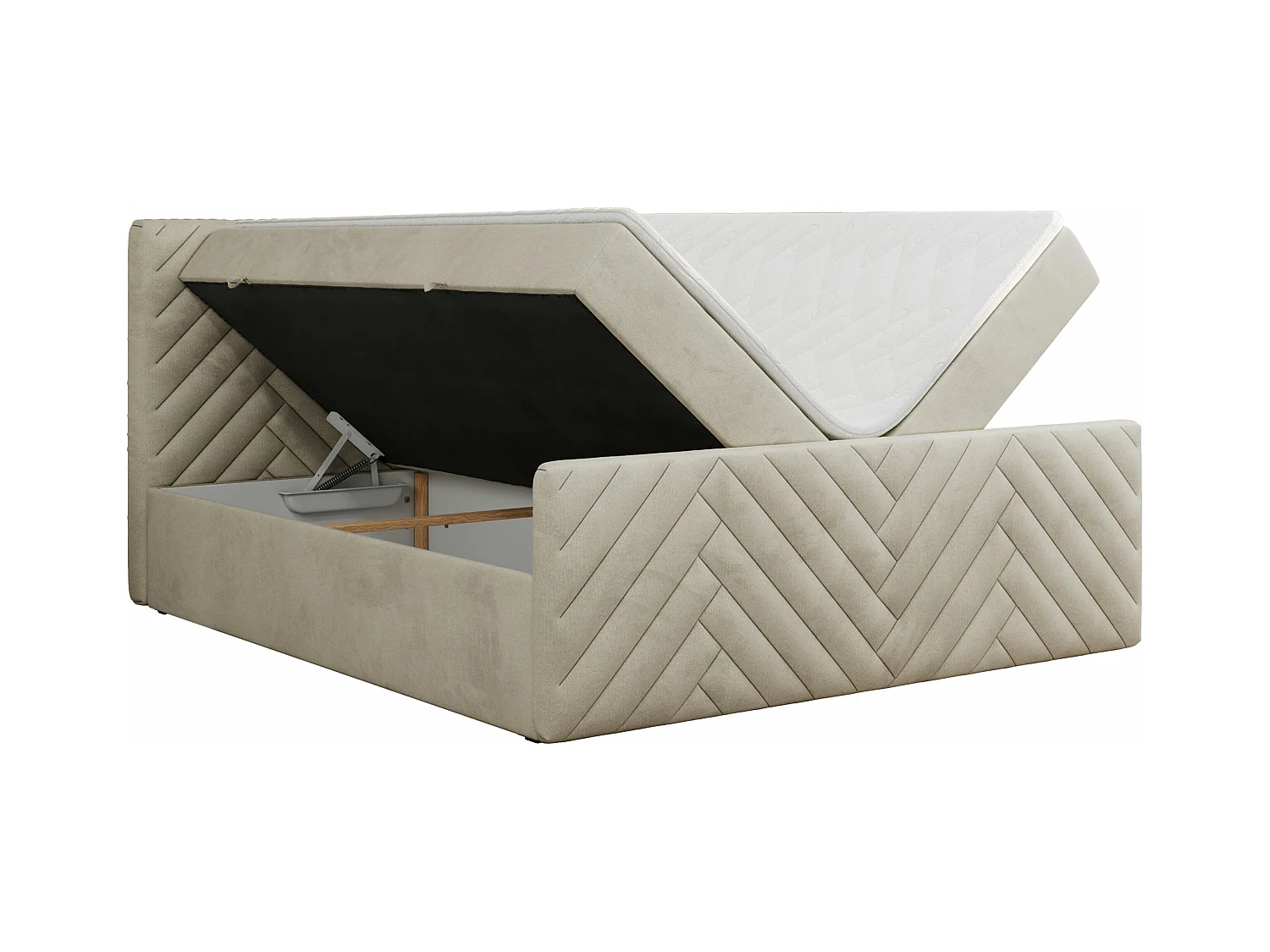 Boxspringbett PARIS DUO - Polsterbett mit genähtem Kopfteil und Frontplatte, Doppelbett, zwei Bettkästen - 180x200 cm - H4 - Beige Velvet