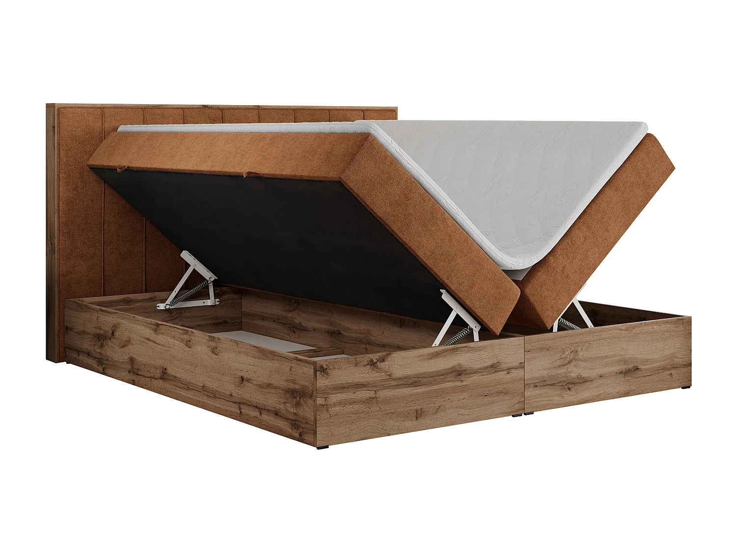 Boxspringbett BELLISSIMO - mit gestepptem Kopfteil, Polsterbett mit zwei Bettkästen, Multipocket-Matratze - 180x200 cm - H3 - Orange Strukture