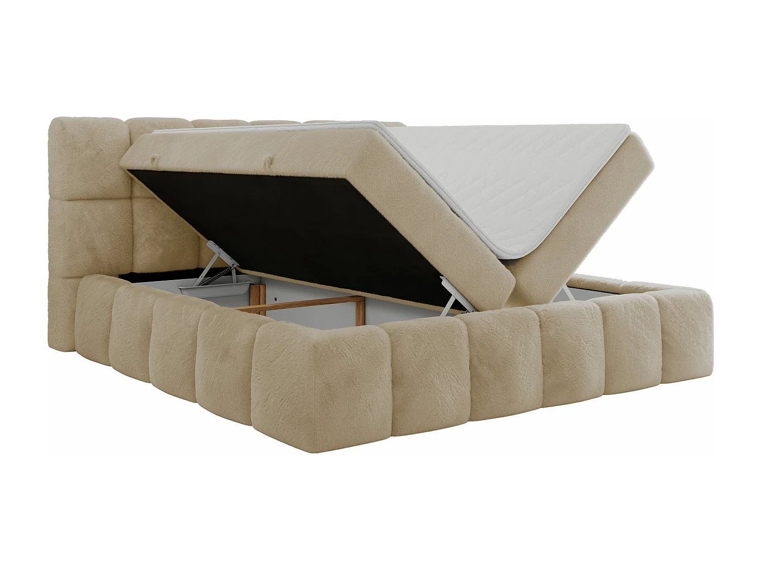 Boxspringbett NIRA - dekorativ kopfteil, Bettkästen und Multipocket-Matratze, Doppelbett für Schlafzimmer - 200x200 cm - H3 - Creme Plüsch