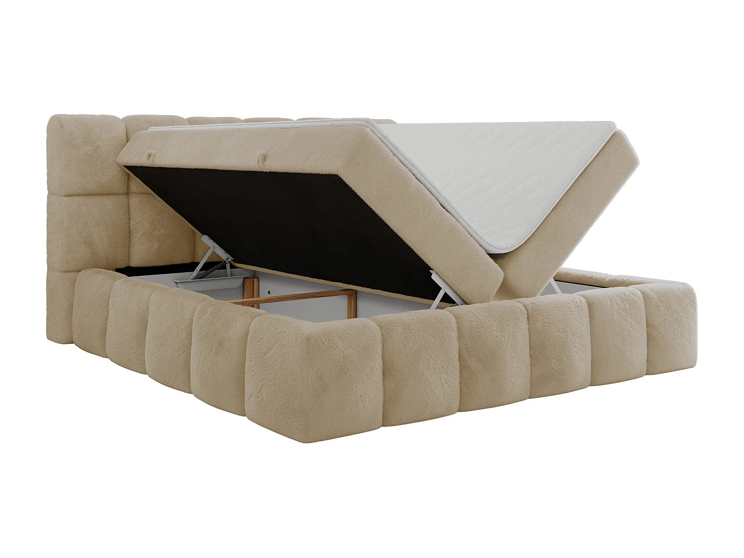 Boxspringbett NIRA - dekorativ kopfteil, Bettkästen und Multipocket-Matratze, Doppelbett für Schlafzimmer - 200x200 cm - H3 - Creme Plüsch
