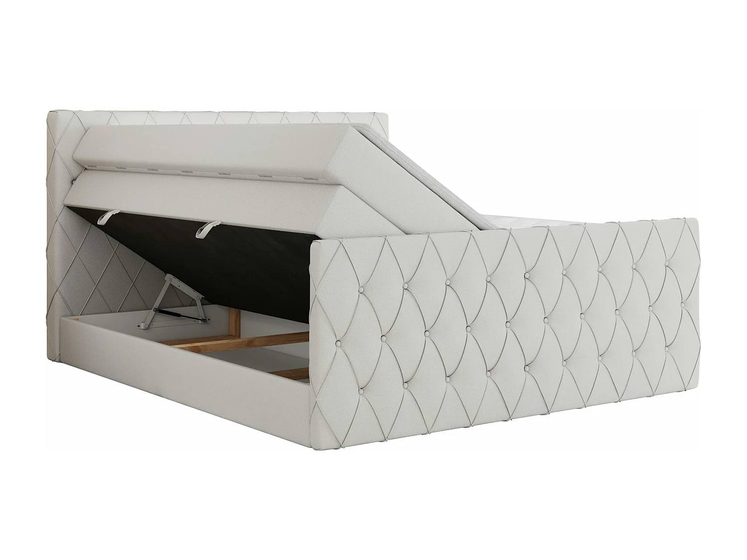 Boxspringbett MIREN KING DUO - für Schlafzimmer mit zwei Multipocket-Matratzen und Topper, gestepptes Kopfteil und Front  - 180x200 cm - H3 - Weiß Kunstleder
