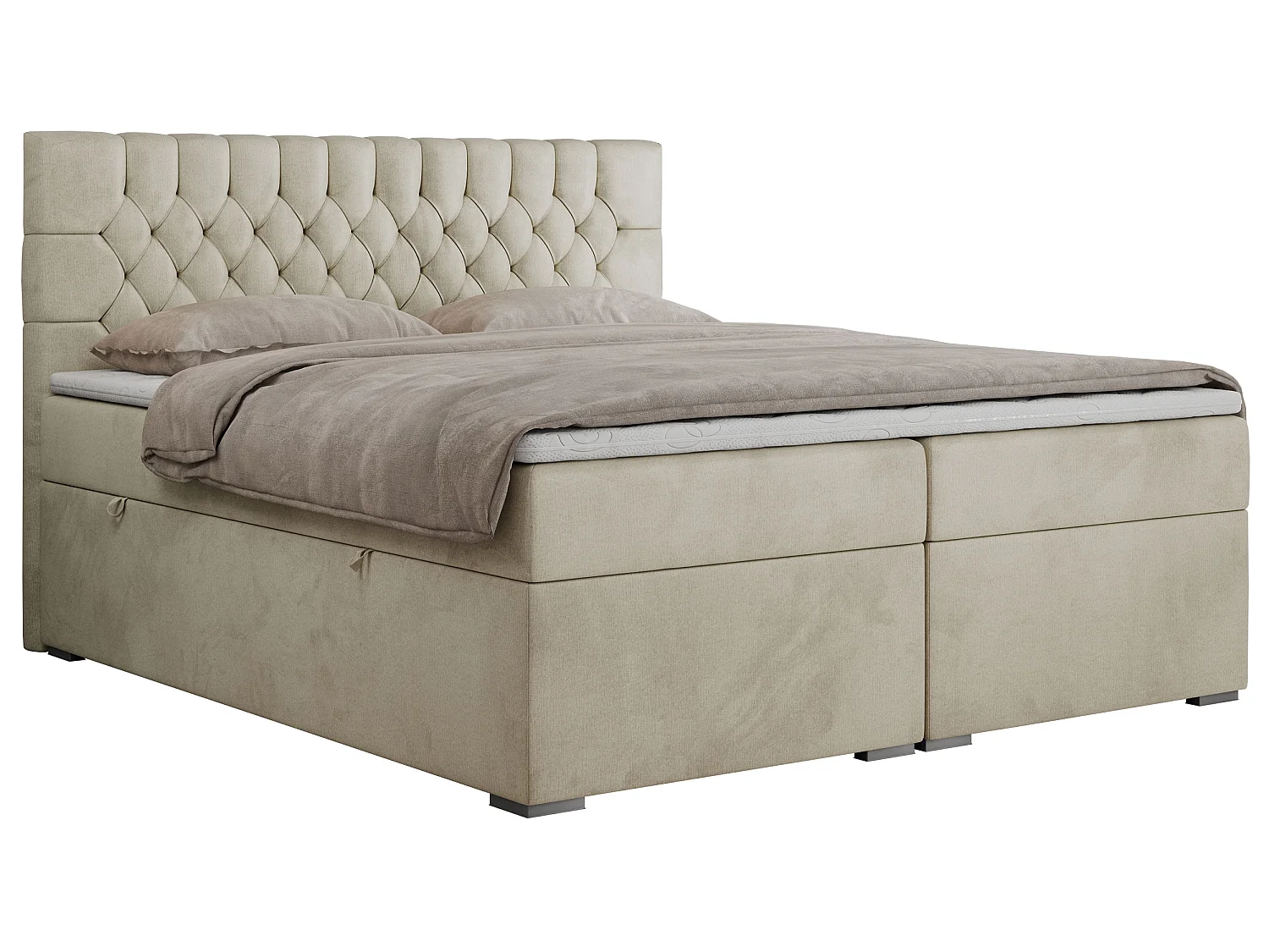 Boxspringbed met hoofdbord H4 + Topper T25 - Beige Fluweel - 160x200 - PERA