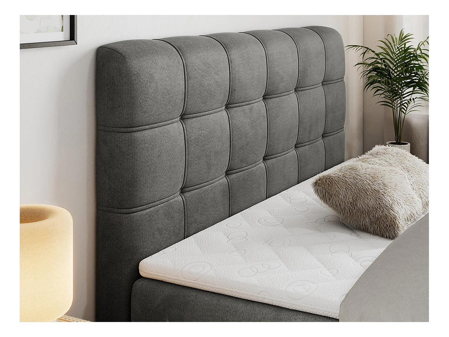 Boxspringbett FAST - Doppelbett mit Stauraum, gestepptes Kopfteil, Multipocket-Matratze - 160x200 cm - H3 - Dunkelgrau Velvet