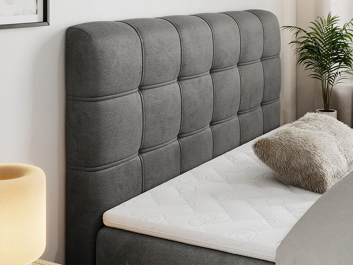 Boxspringbett FAST - Doppelbett mit Stauraum, gestepptes Kopfteil, Multipocket-Matratze - 160x200 cm - H3 - Dunkelgrau Velvet