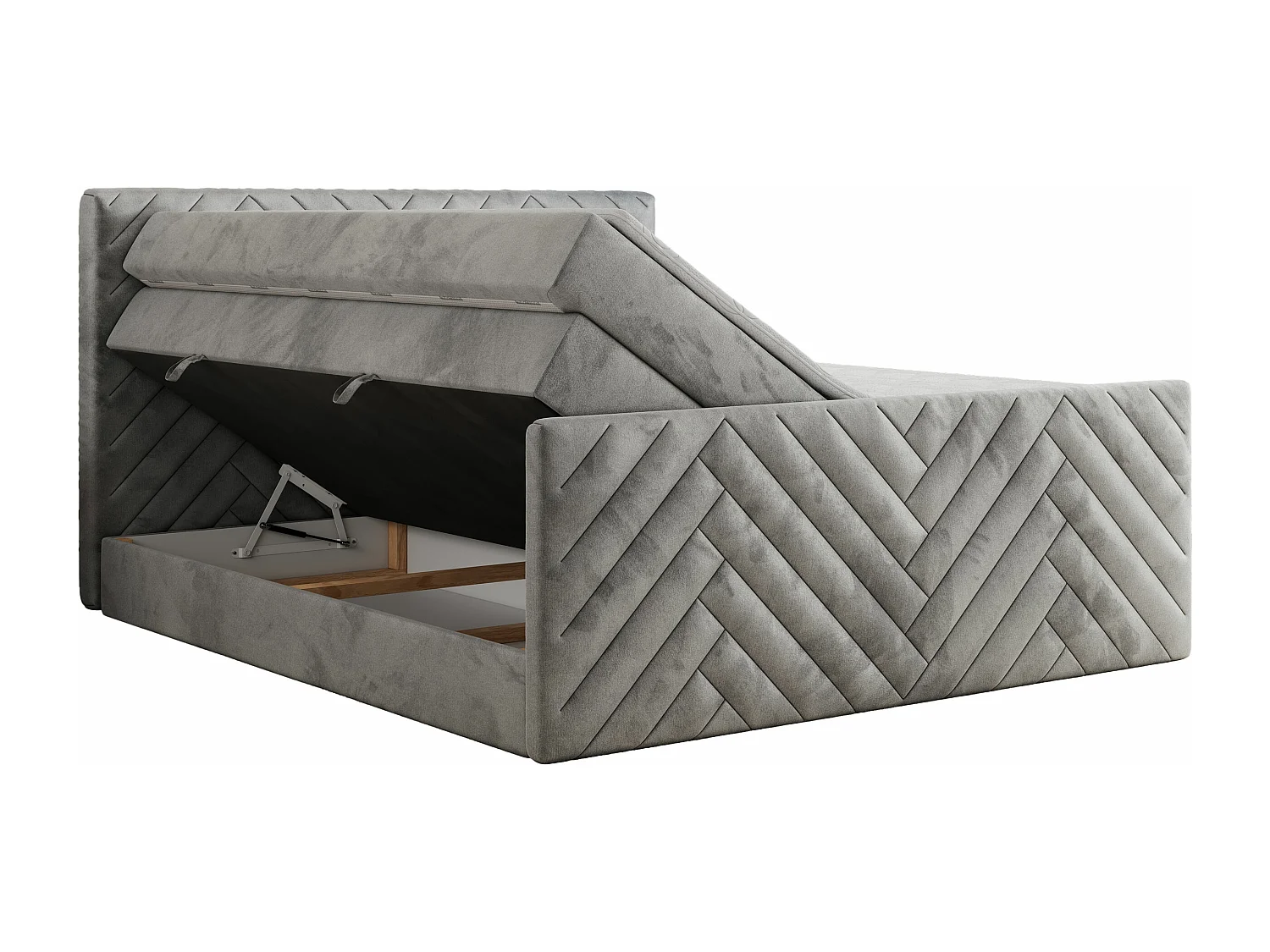 Boxspringbett PARIS KING DUO - dekorative Kopfstütze und Front, zwei Multipocket-Matratze mit Topper - 180x200 cm - H3 - Hellgrau Velvet