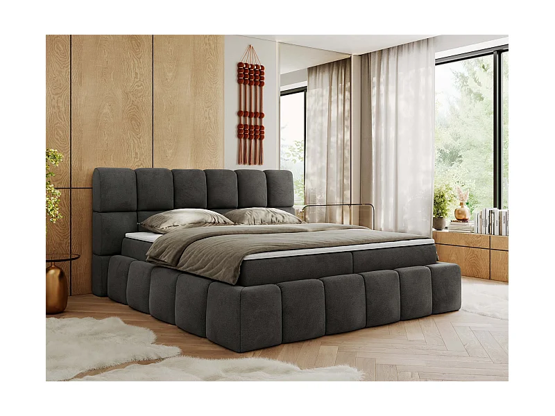 Boxspringbett NIRA - dekorativ kopfteil, Bettkästen und Multipocket-Matratze, Doppelbett für Schlafzimmer - 160x200 cm - H3 - Dunkelgrau Velvet