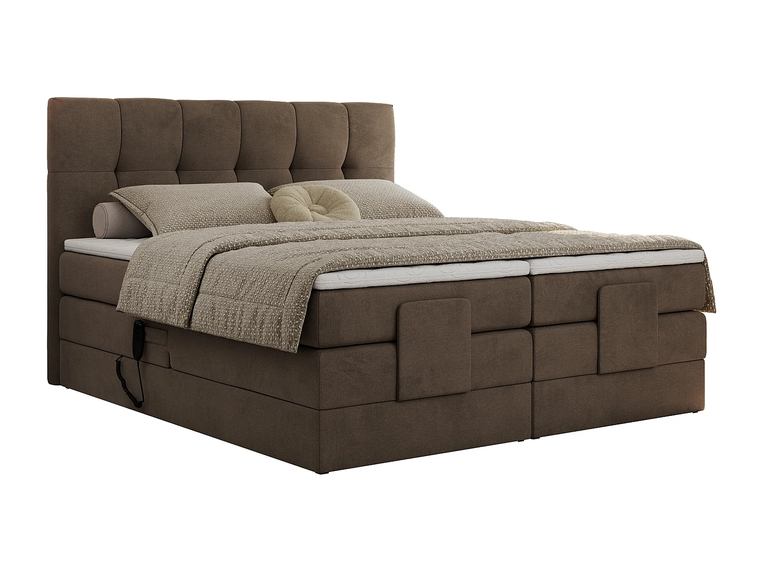 Boxspringbett VITTORIA - mit gestepptem Kopfteil, elektrischem Untergestell, Multipocket-Matratze - 180x200 cm - H4 - Braun Velvet