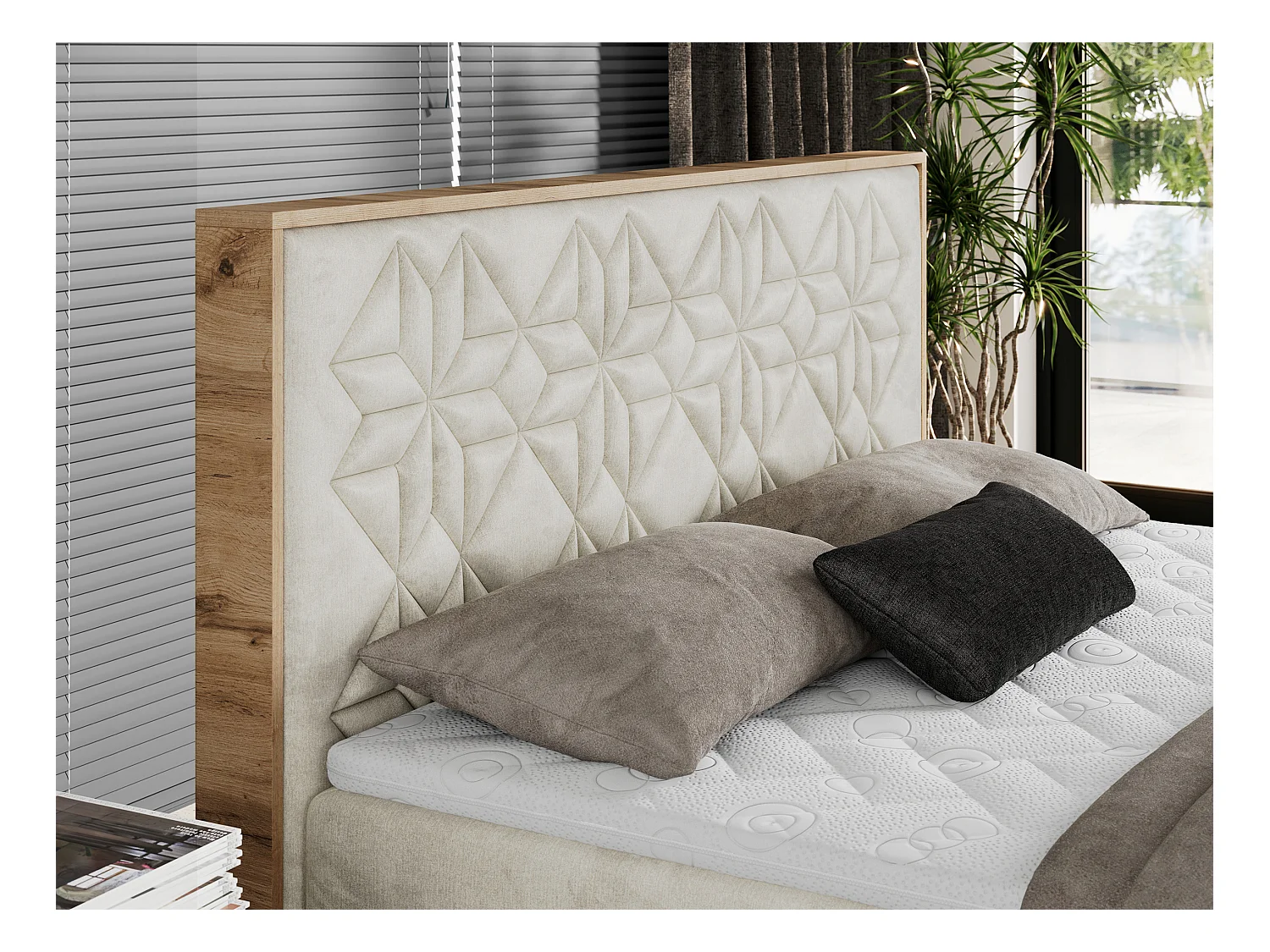Boxspringbett NESSI - mit hoher Kopfstütze, Multipocket-Matratze und Topper, Doppelbett mit Bettkästen - 180x200 cm - H3 - Beige Velvet