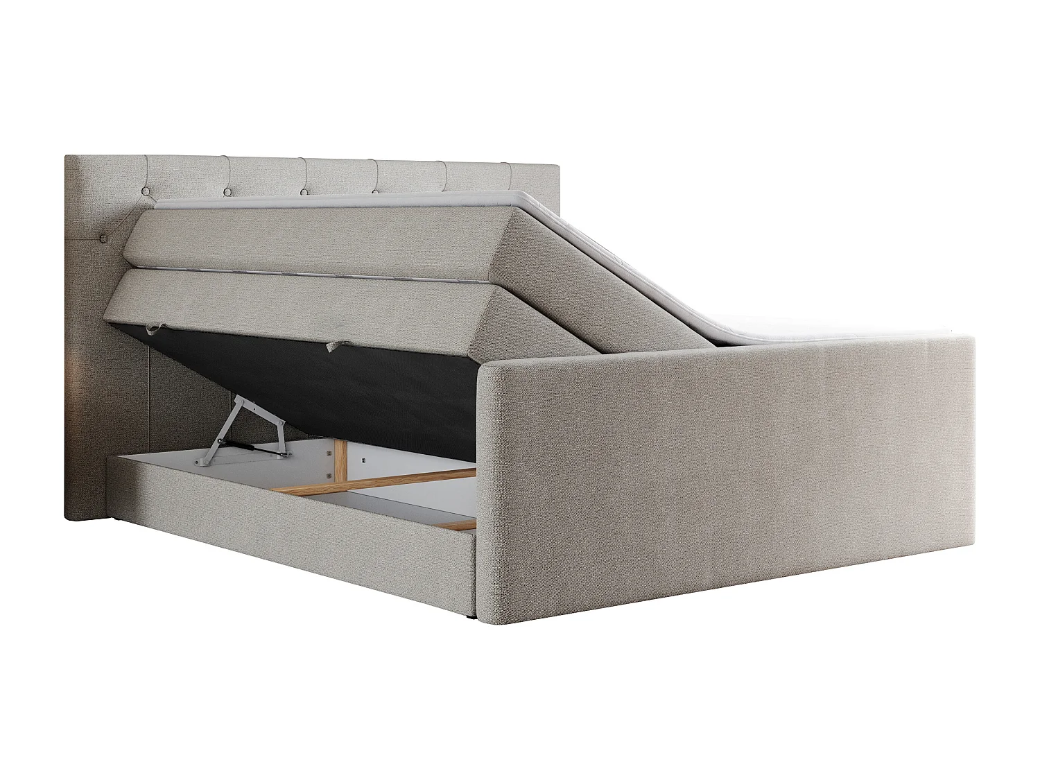 Boxspringbett VELEN KING - Doppelbett mit gestepptem Kopfteil, zwei Multipocket-Matratzen, Polsterbett mit Kopfstütze - 200x200 cm - H3 - Beige Strukture