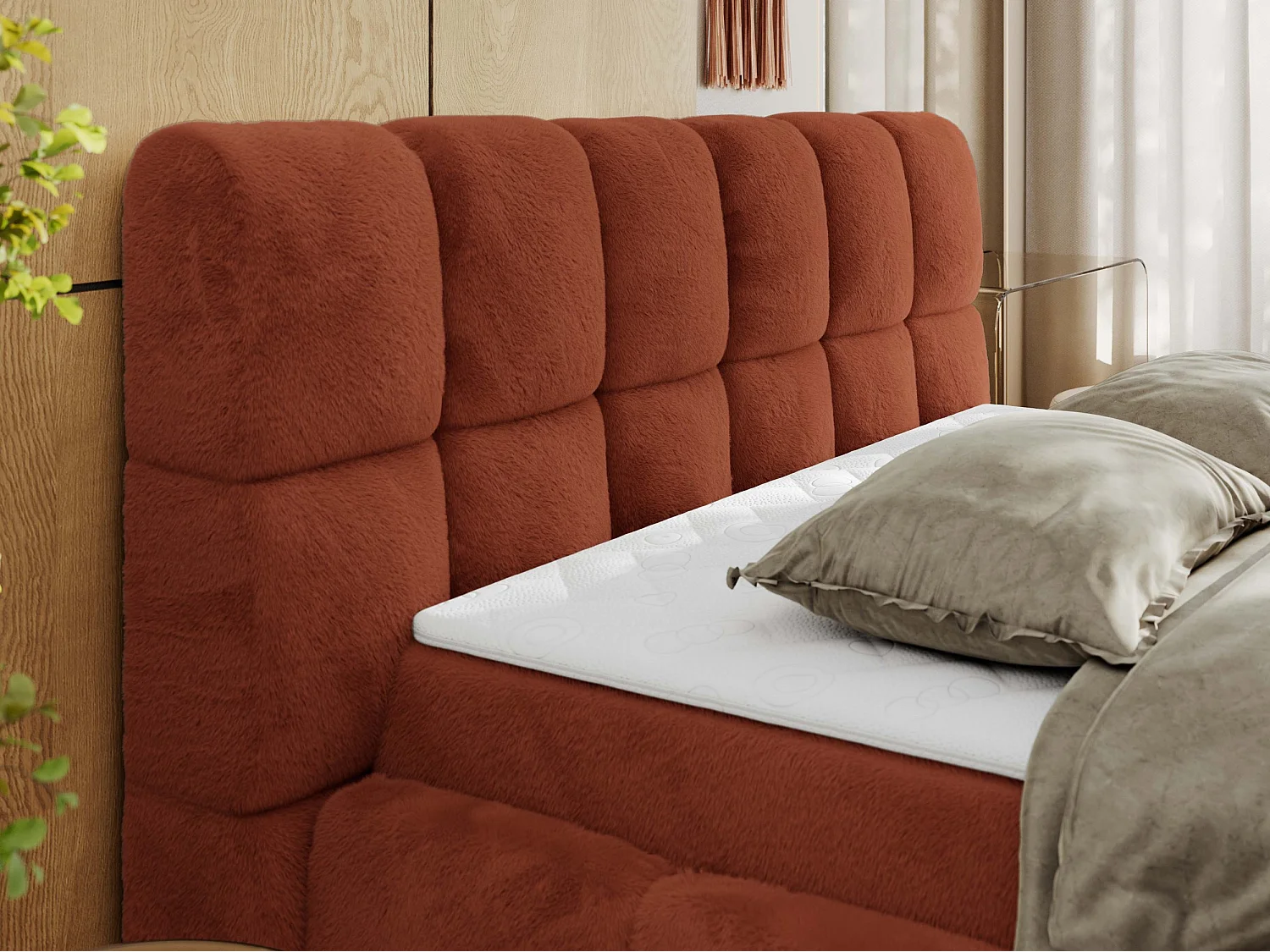 Boxspringbett NIRA - dekorativ kopfteil, Bettkästen und Multipocket-Matratze, Doppelbett für Schlafzimmer - 160x200 cm - H3 - Orange Plüsch