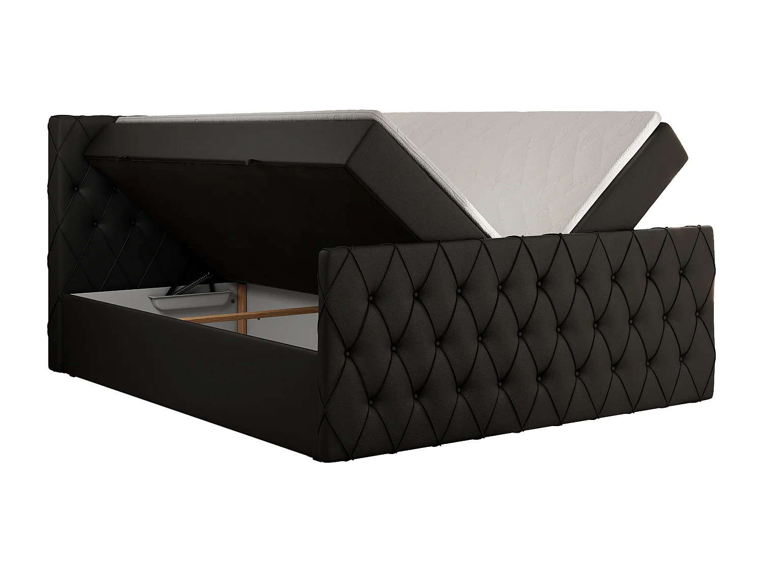 Boxspringbett MIREN DUO - mit gestepptem Kopfteil und Front, Multipocket-Matratze, zwei Bettkästen - 160x200 cm - H4 - Schwarz Kunstleder