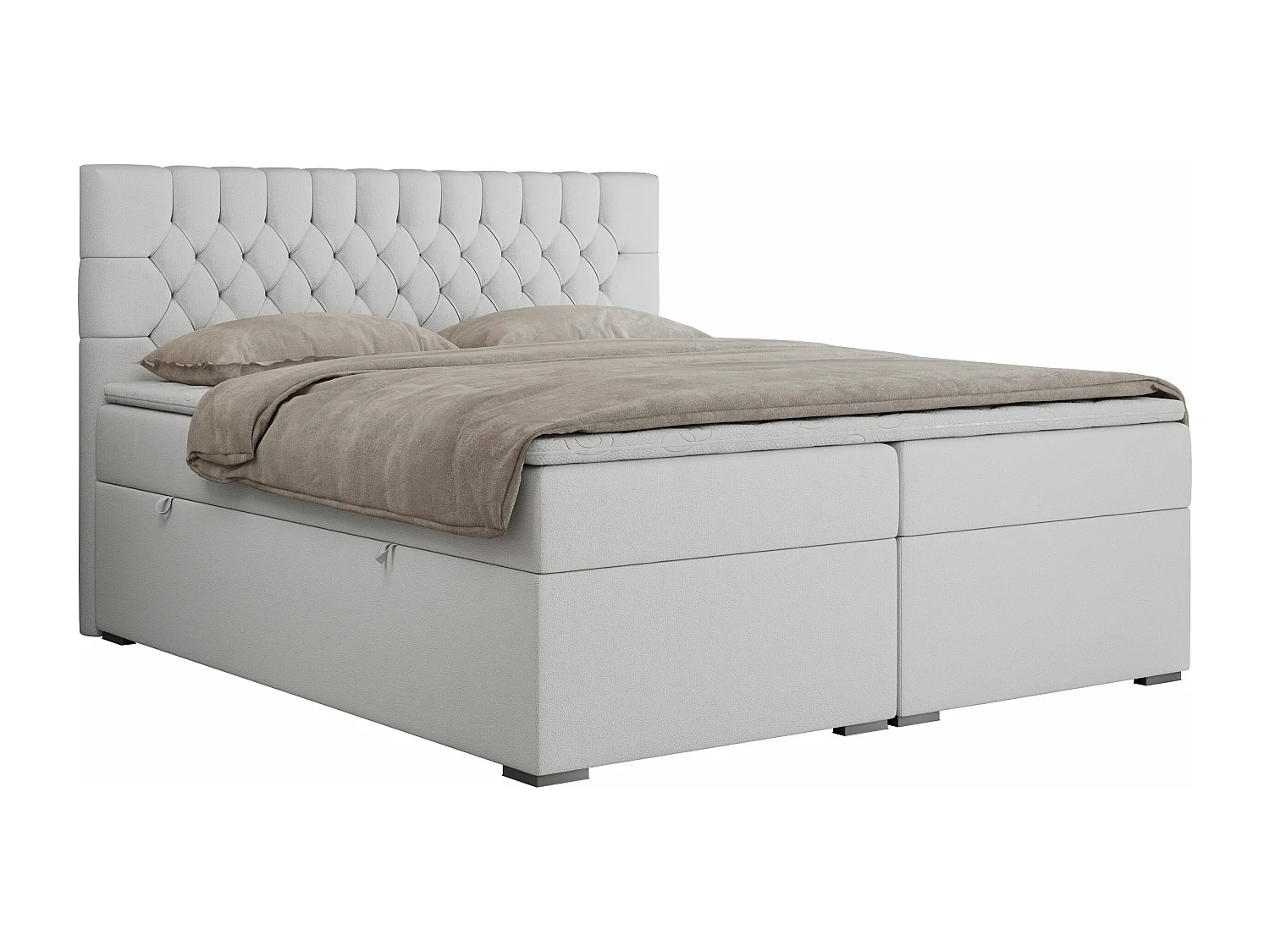 Boxspringbett PERA - gesteppte Kopfstütze, Multipocket-Matratze und Topper, Doppelbett mit Stauraum - 120x200 cm - H4 - Weiß Kunstleder