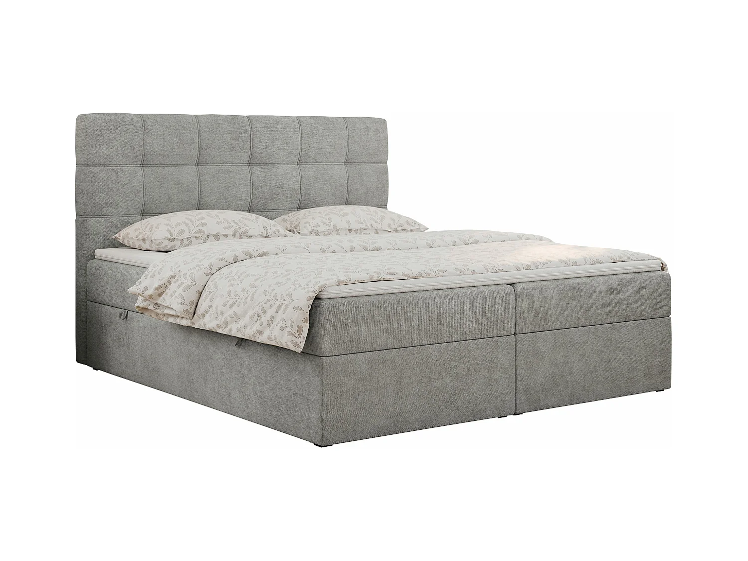 Boxspringbett ERNI - mit gestepptem Kopfteil, Polsterbett, Multipocket-Matratze und Topper, Bettkästen - 200x200 cm - H3 - Hellgrau Stukture