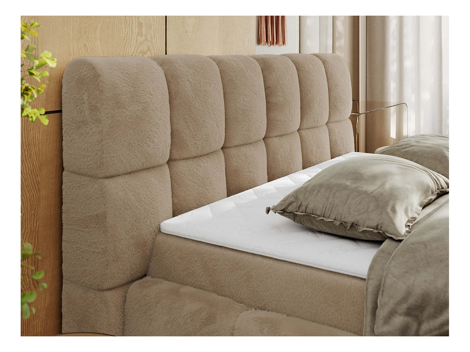 Boxspringbett NIRA - dekorativ kopfteil, Bettkästen und Multipocket-Matratze, Doppelbett für Schlafzimmer - 160x200 cm - H3 - Beige Plüsch