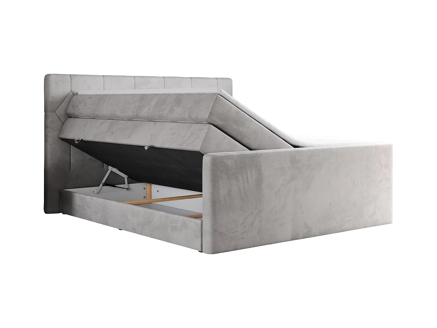 Boxspringbett EIGAR KING - Doppelbett mit genähtem Kopfteil, zwei Multipocket-Matratzen, Polsterbett für Schlafzimmer - 200x200 cm - H3 - Hellgrau Velvet