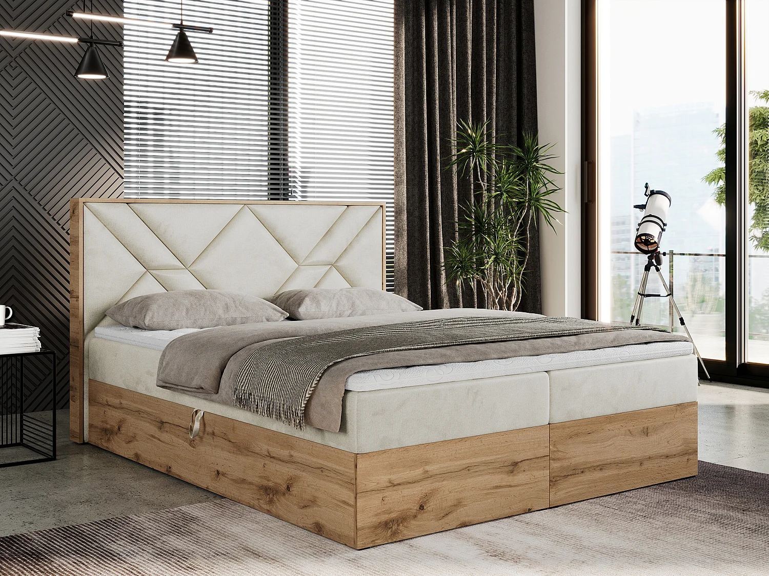 Boxspringbett GUNAR - gepolster kopfteil, Doppelbett mit Multipocket-Matratze, zwei Bettkästen - 200x200 cm - H3 - Beige Velvet