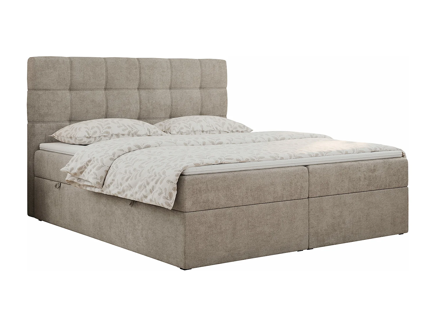 Boxspringbett ERNI - mit gestepptem Kopfteil, Polsterbett, Multipocket-Matratze und Topper, Bettkästen - 180x200 cm - H3 - Beige Stukture