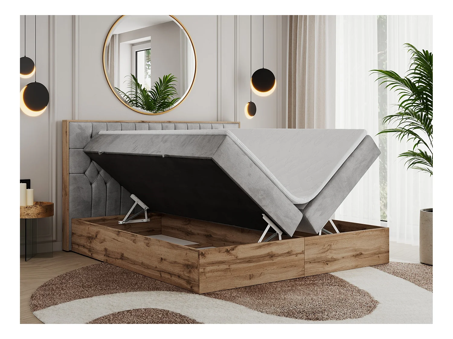 Boxspringbett AMORE - Bett mit Multipocket-Matratze, gesteppte Kopfstütze, Doppelbett für Schlafzimmer - 200x200 cm - H3 - Hellgrau Velvet