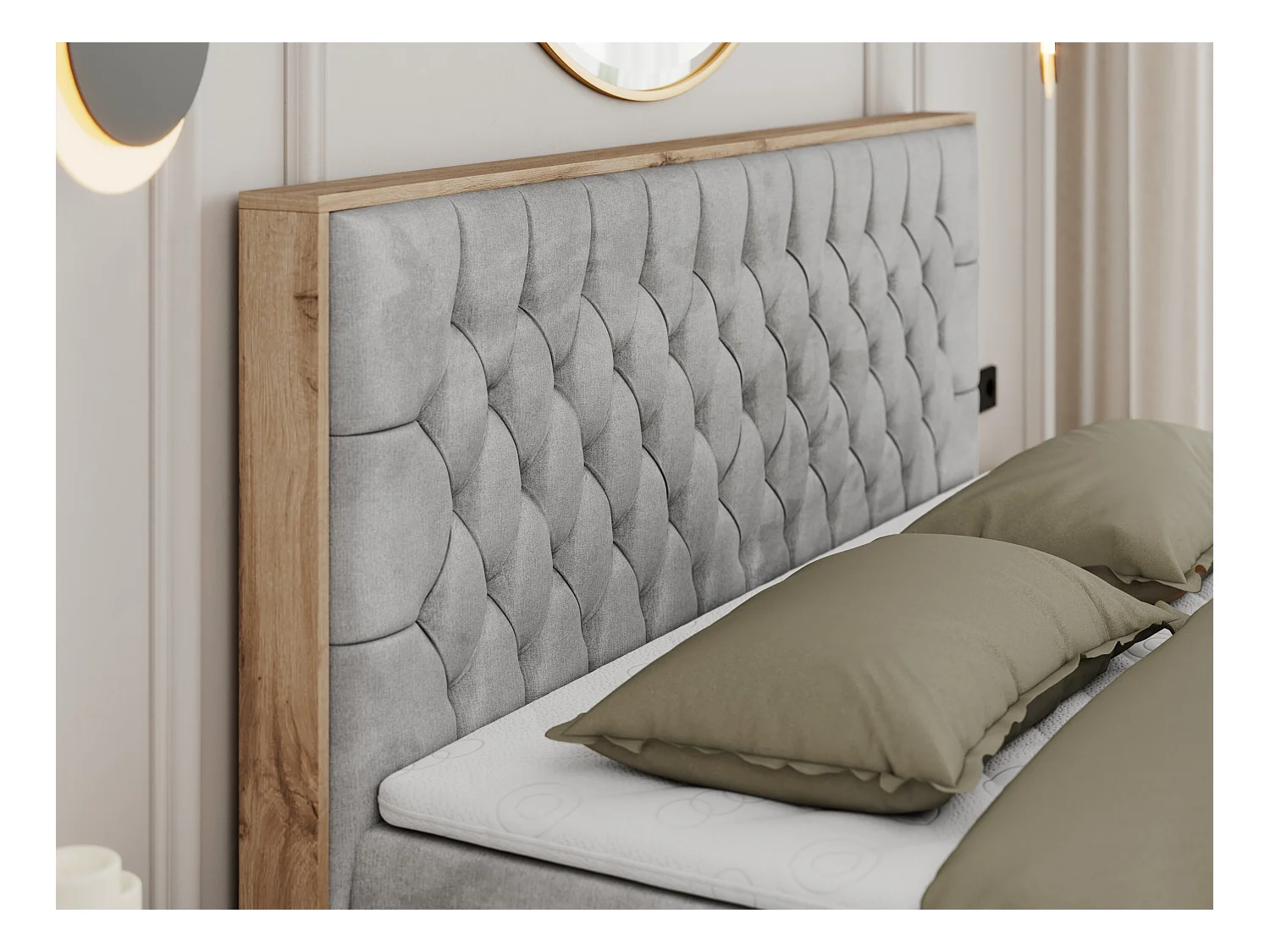 Boxspringbett AMORE - Bett mit Multipocket-Matratze, gesteppte Kopfstütze, Doppelbett für Schlafzimmer - 200x200 cm - H3 - Hellgrau Velvet