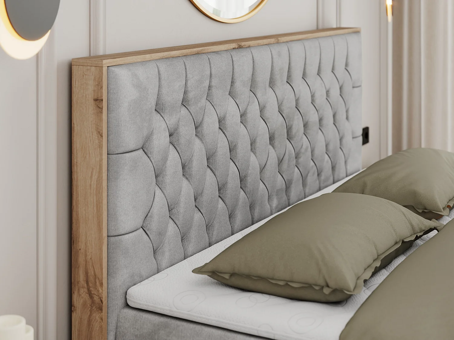 Boxspringbett AMORE - Bett mit Multipocket-Matratze, gesteppte Kopfstütze, Doppelbett für Schlafzimmer - 200x200 cm - H3 - Hellgrau Velvet