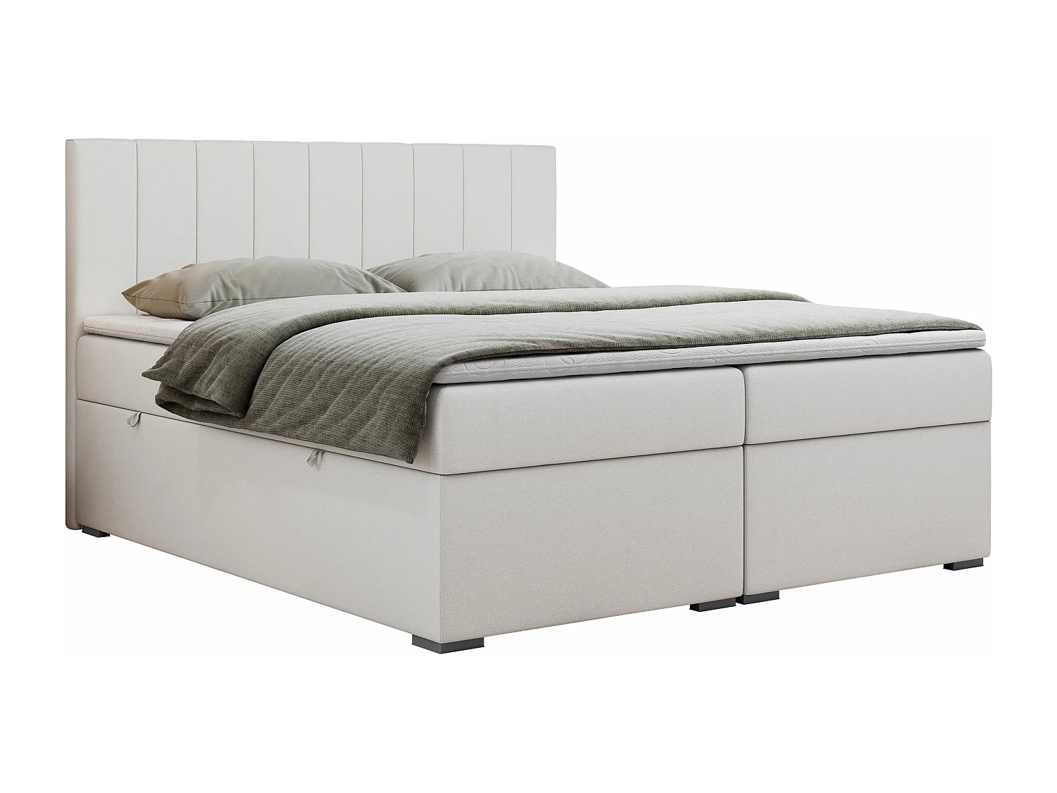 Boxspringbett LOPE - genähtes Kopfteil, Doppelbett mit Stauraum, Multipocket-Matratze, Topper - 180x200 cm - H4 - Weiß Kunstleder