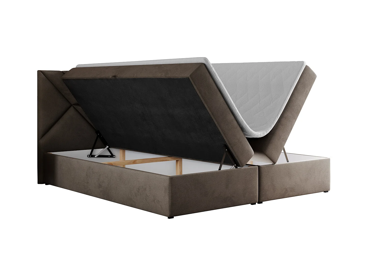 Boxspringbett NEOMI - dekorativem Kopfteil, Polsterbett mit Multipocket-Matratzen, zwei Bettkästen - 200x200 cm - H4 - Hellgrau Strukture