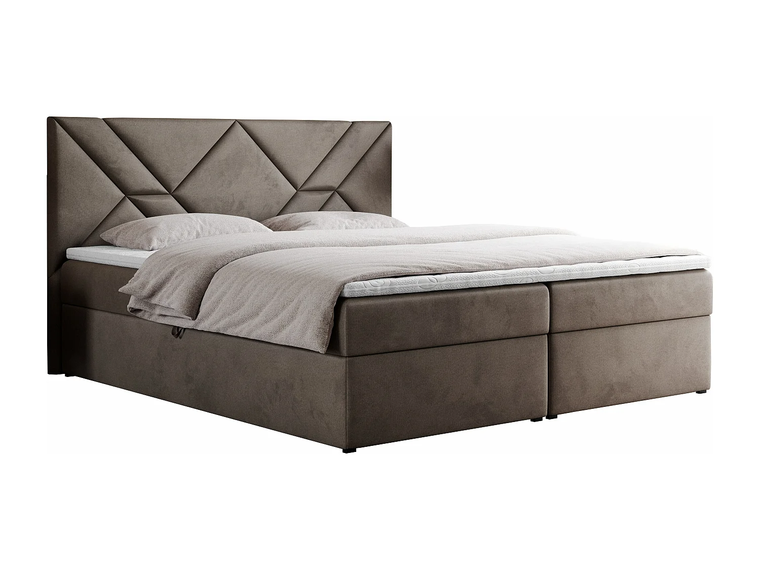 Boxspringbett NEOMI - dekorativem Kopfteil, Polsterbett mit Multipocket-Matratzen, zwei Bettkästen - 200x200 cm - H4 - Hellgrau Strukture