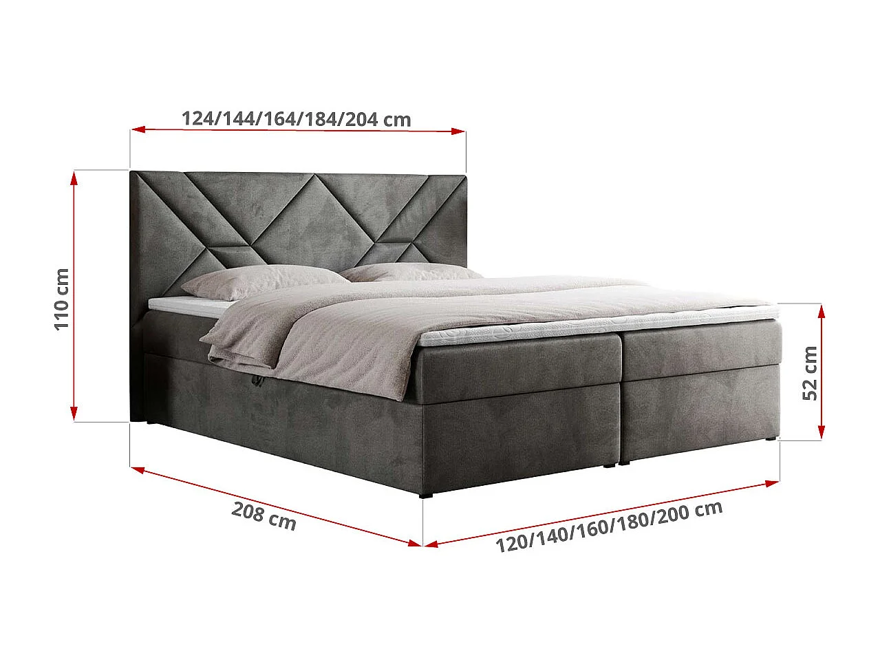 Boxspringbett NEOMI - dekorativem Kopfteil, Polsterbett mit Multipocket-Matratzen, zwei Bettkästen - 160x200 cm - H4 - Hellgrau Strukture
